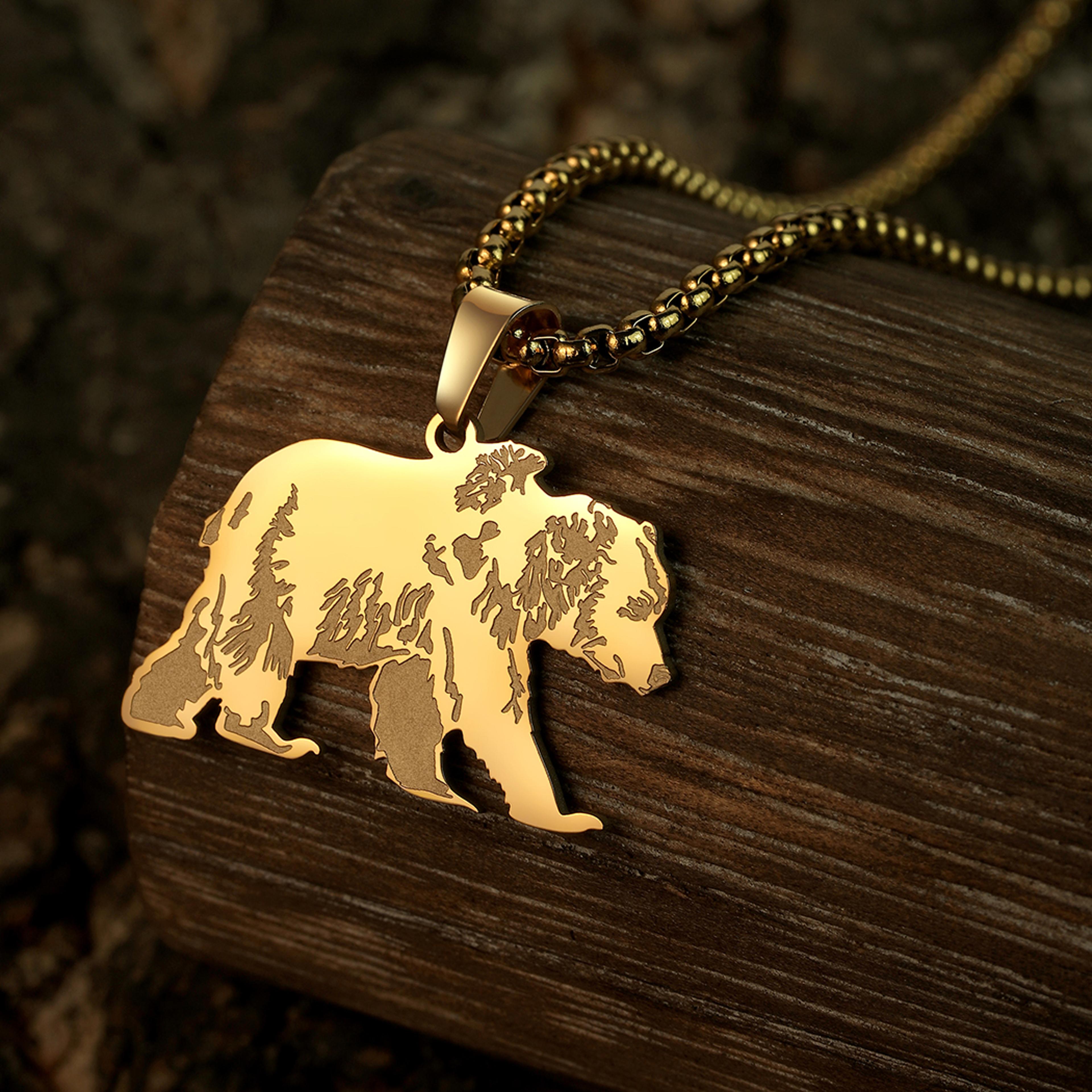 wild spirit bear pendant necklace stainless steel necklace for men & women