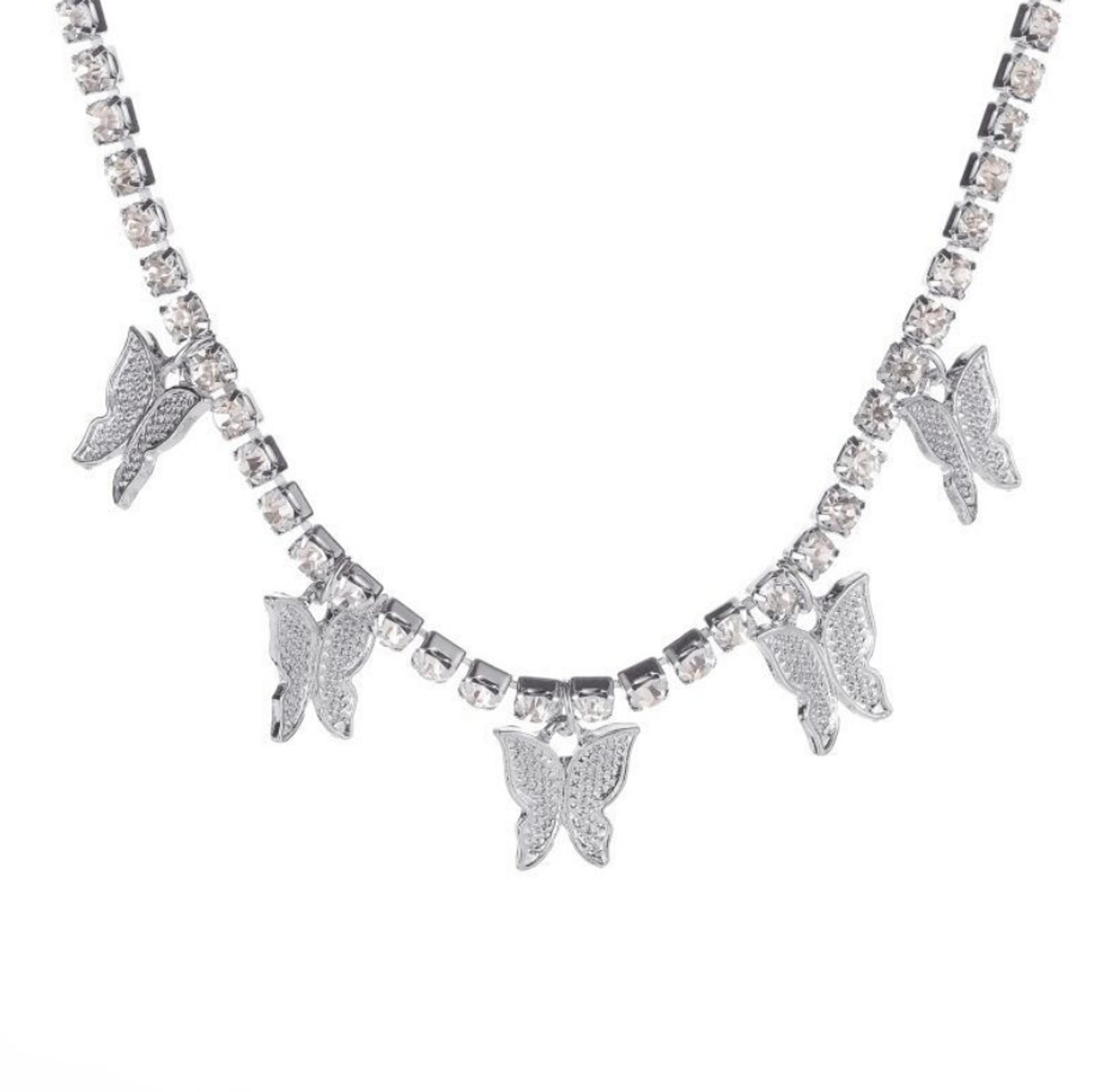 elegant butterfly pendant necklace with crystal tennis chain rhinestone choker party jewelry for women