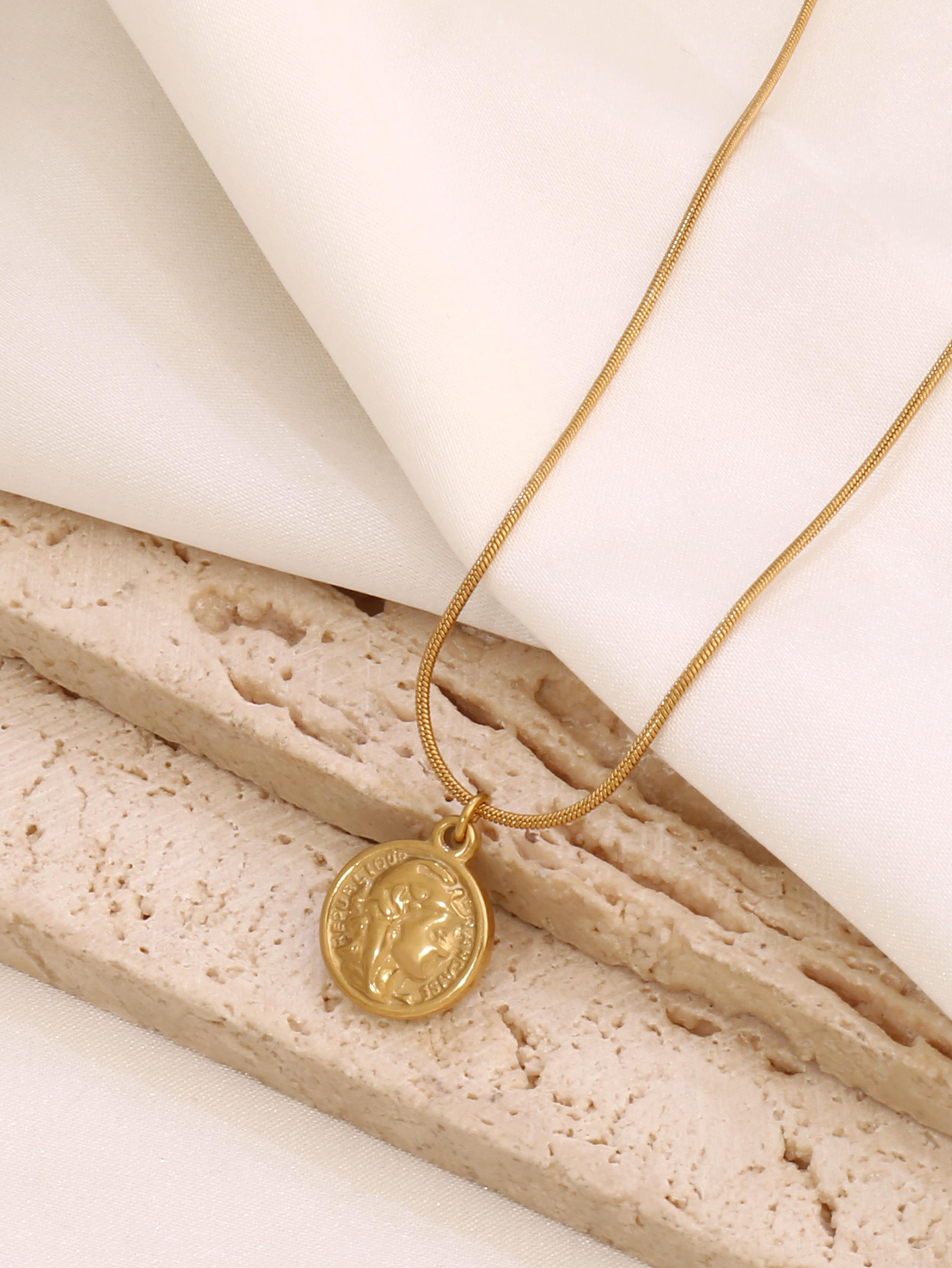 vintage coin pendant necklace with stainless steel necklace snake chain for women