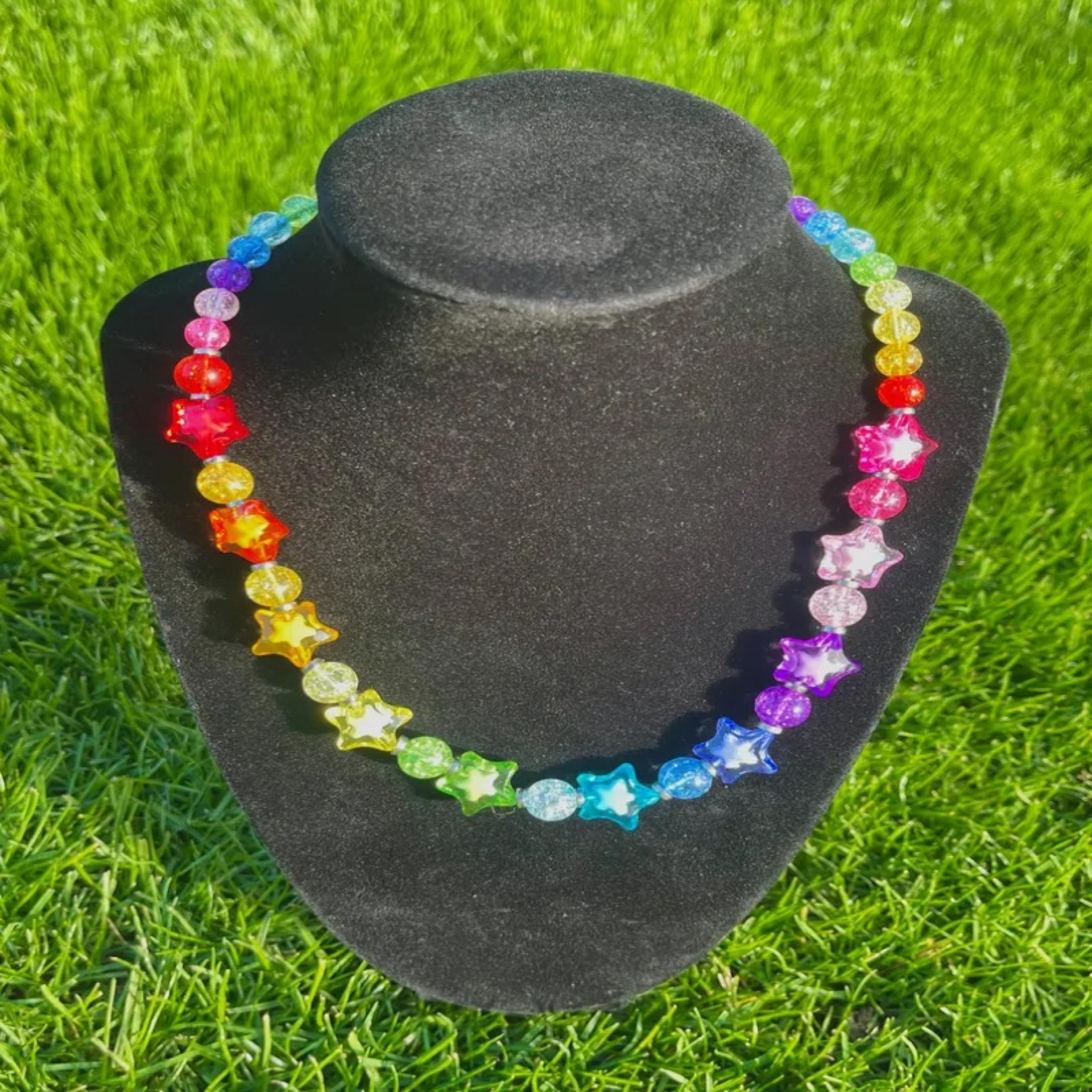 cute bead necklace with rainbow star beads handmade aesthetic jewelry for women & girls