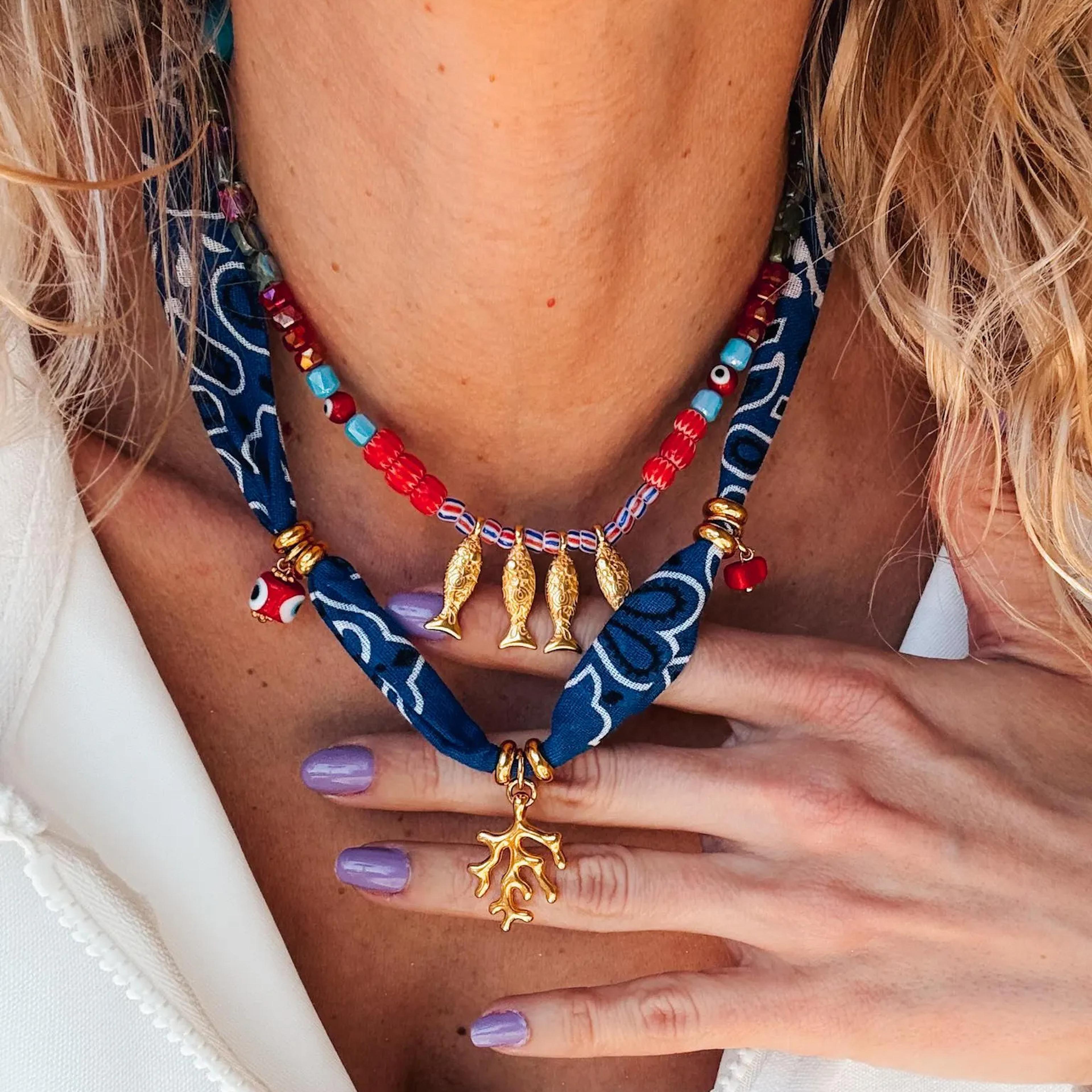 boho stainless steel fish pendant necklace adjustable cloth choker unisex jewelry gift