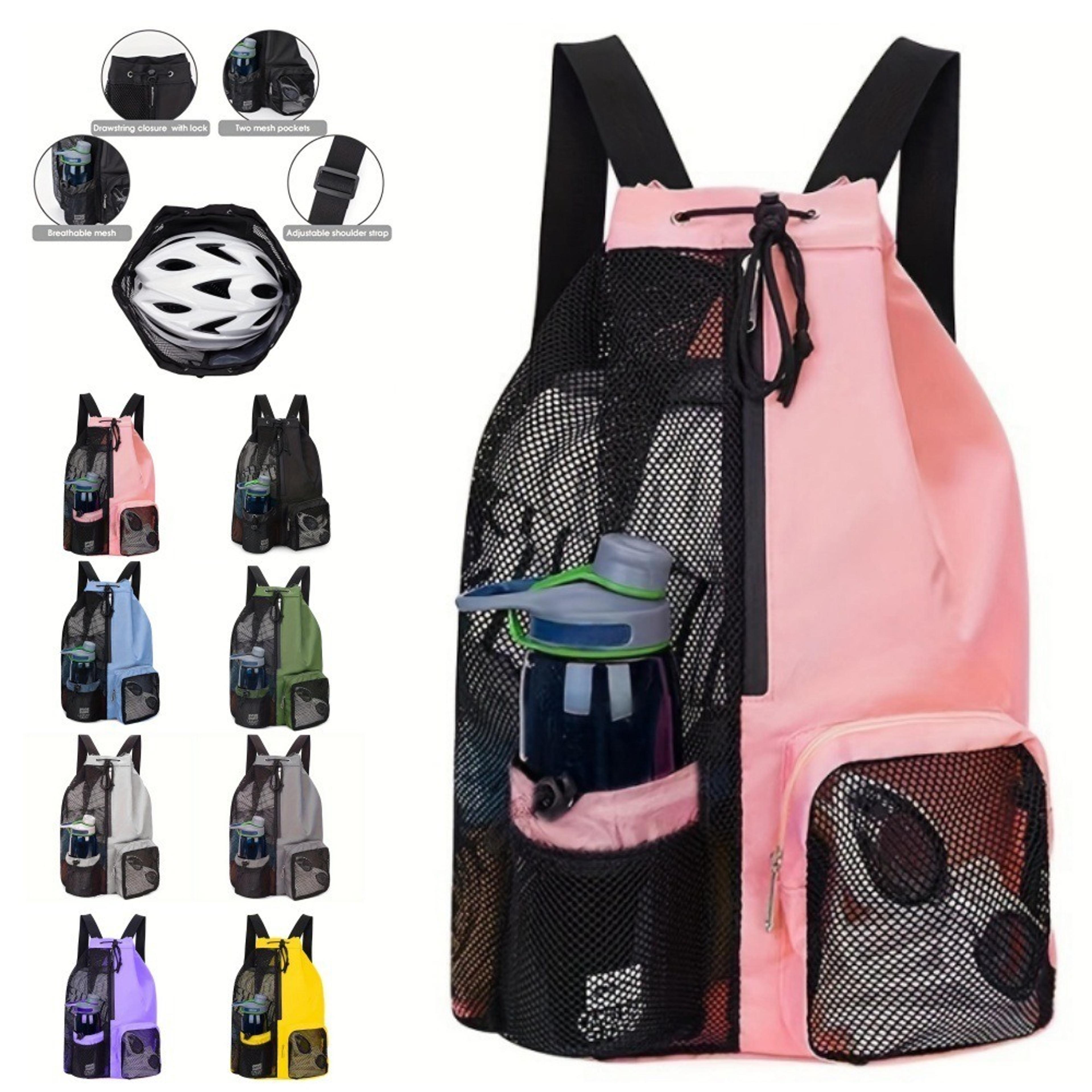mesh swim bag drawstring backpack with wet dry pocket for beach, gym & swimming gear