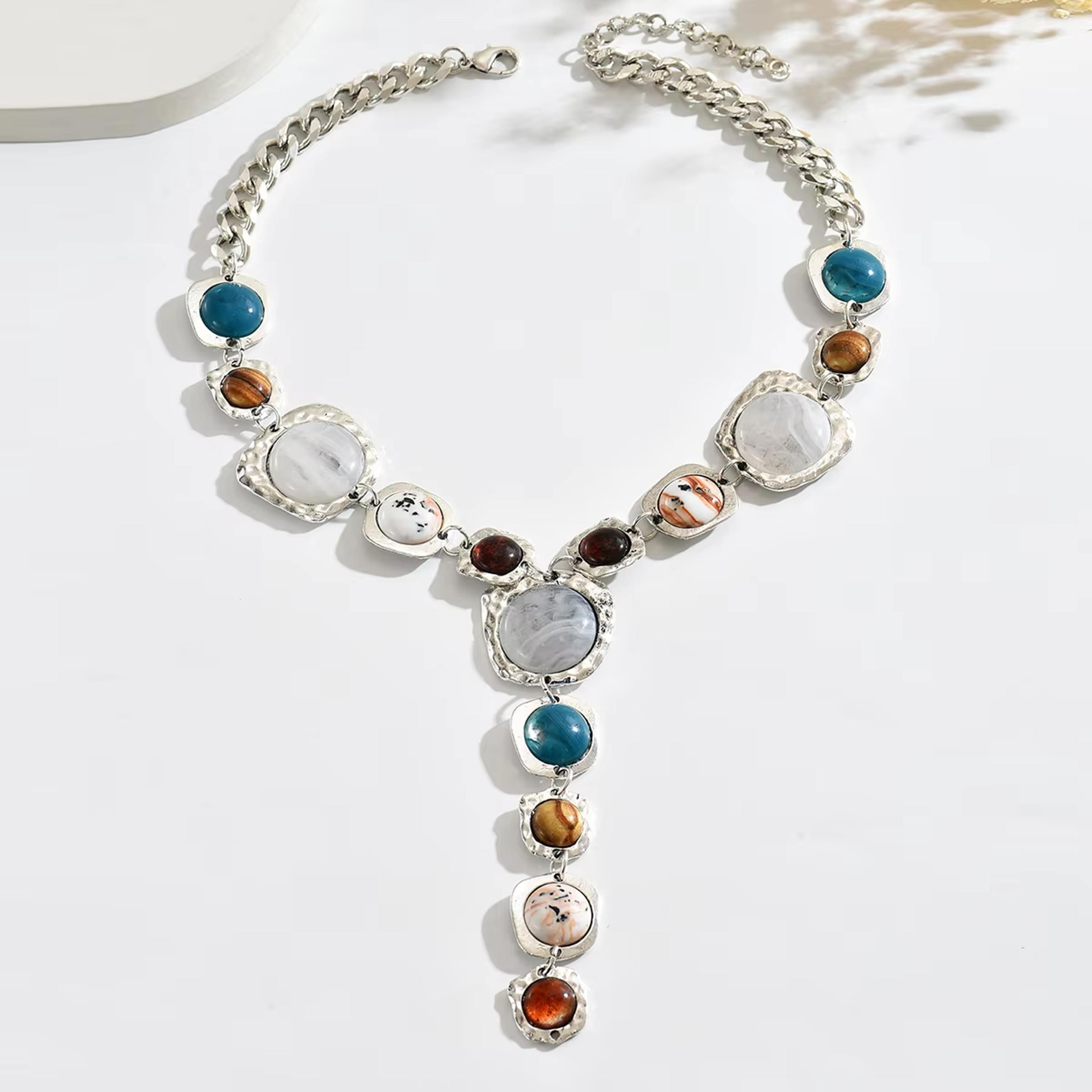 retro y shaped necklace with geometric pendant bohemian chunky chain long statement necklace for women