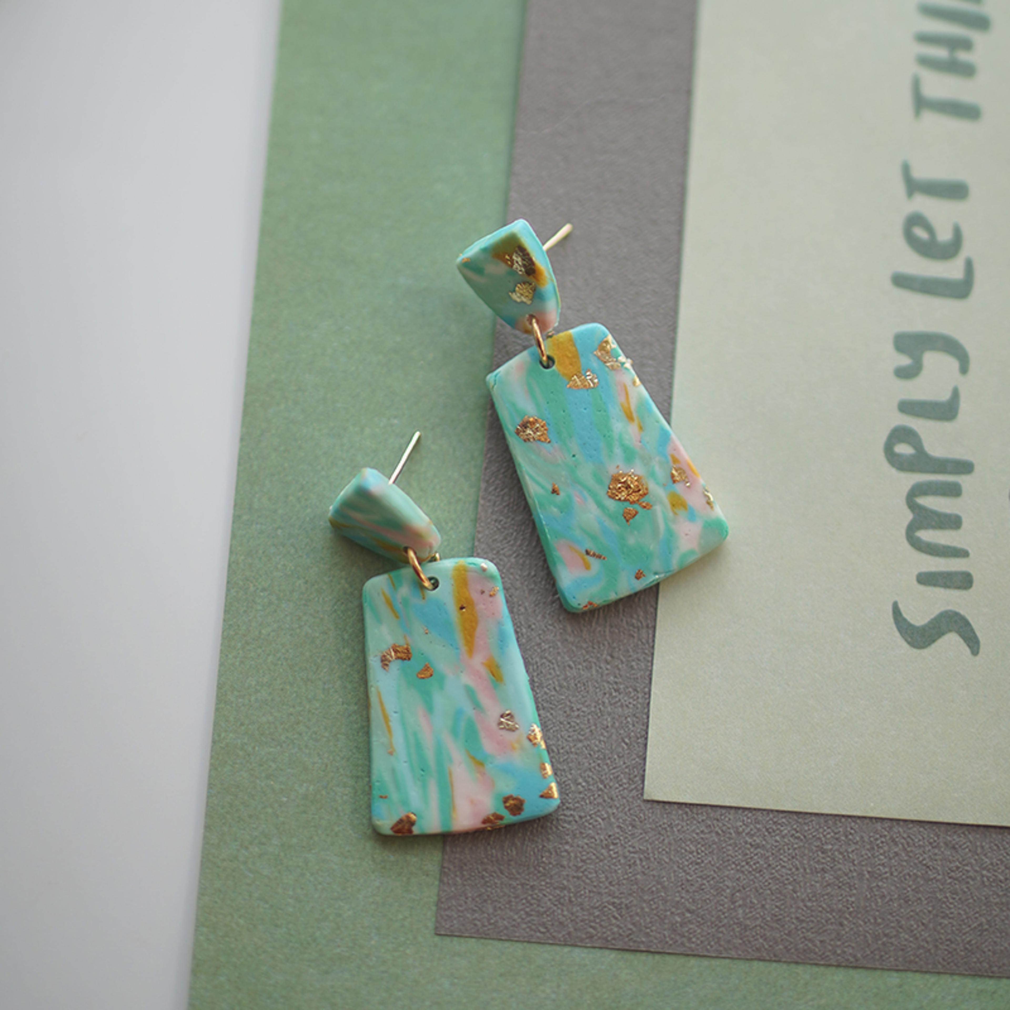 abstract marble polymer clay statement earrings colorful geometric dangle earrings for women