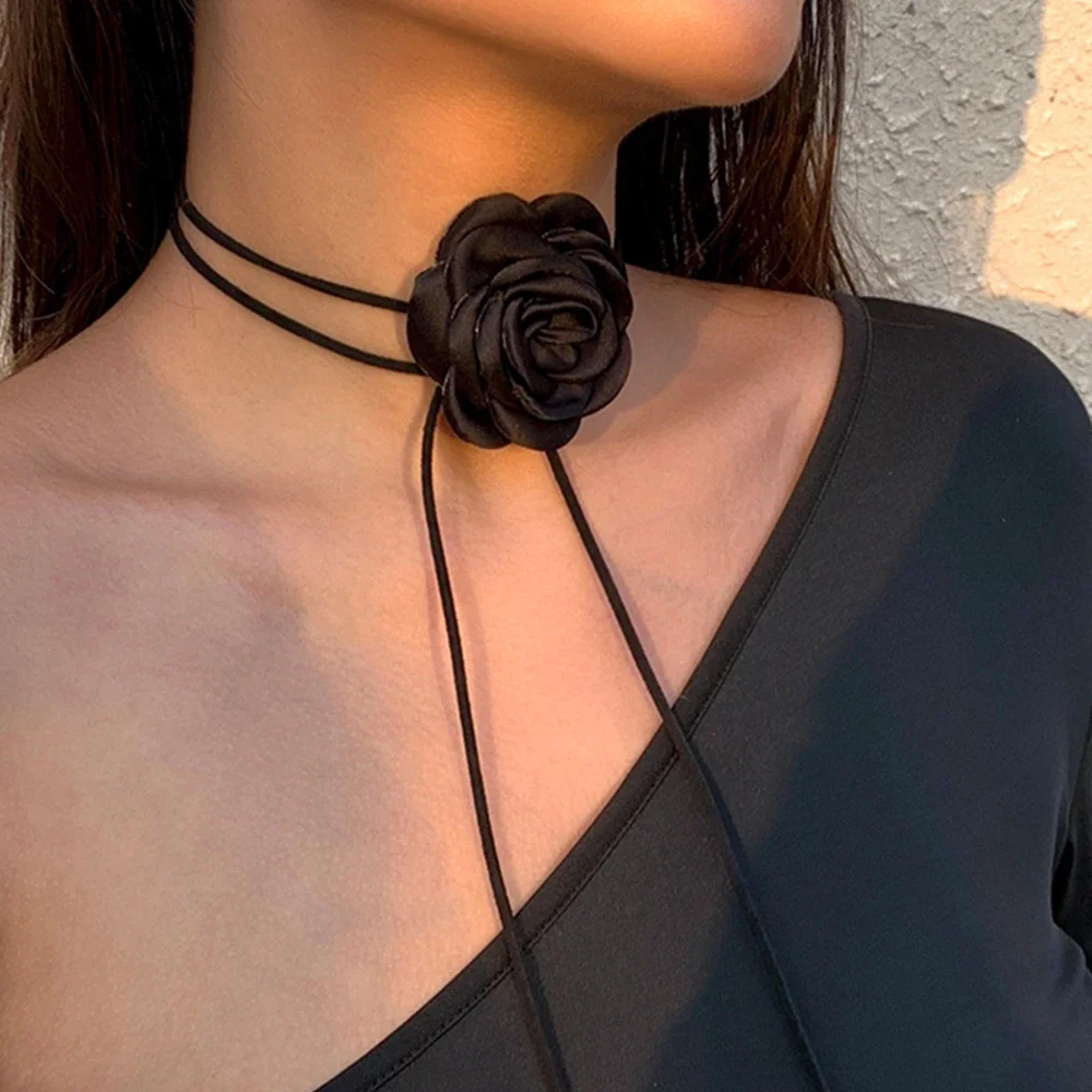 rose choker necklace gothic flower adjustable rope floral statement necklace for women