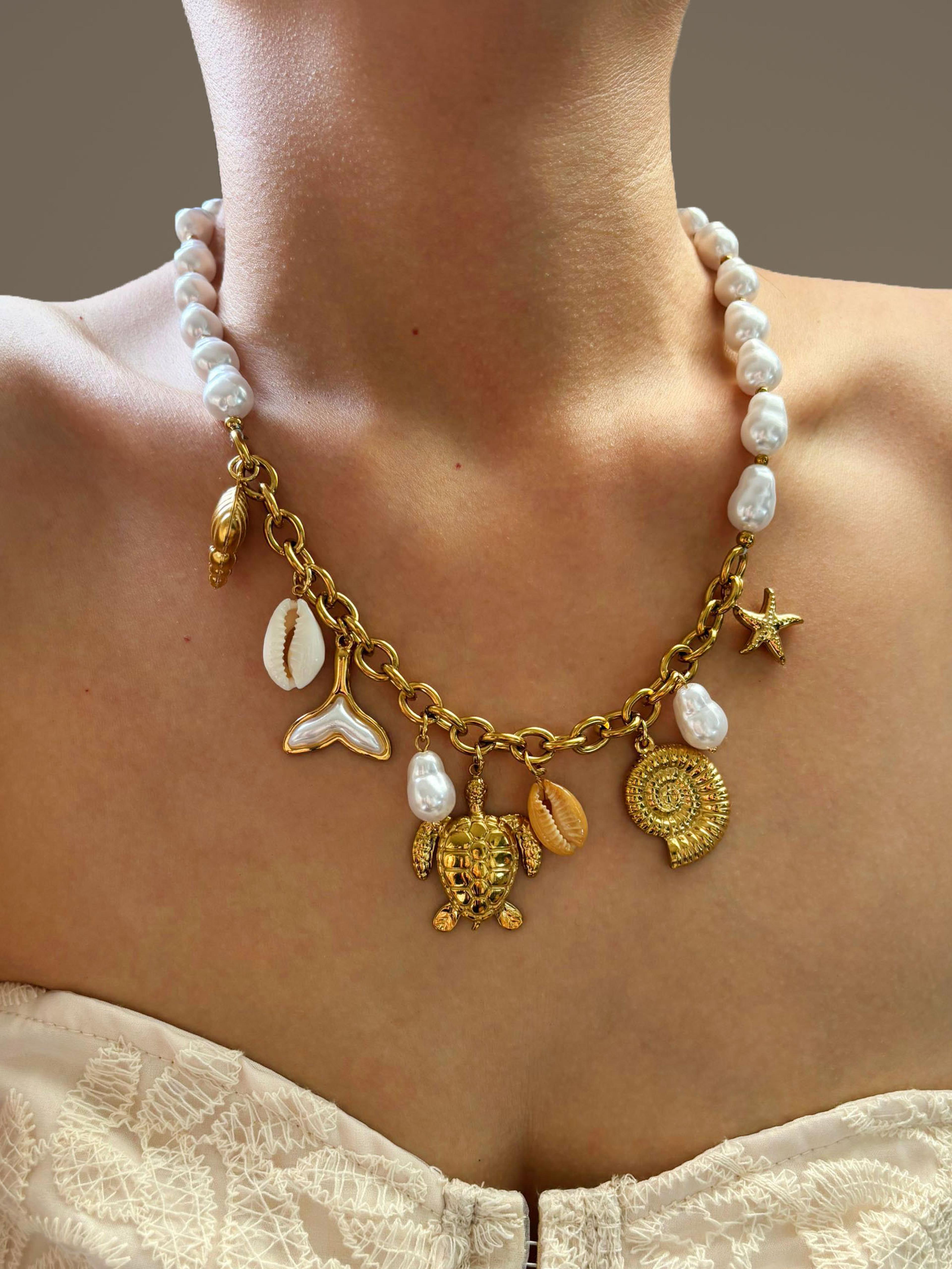 peri'sbox starfish necklace stainless steel necklace with pearl pendant beach jewelry