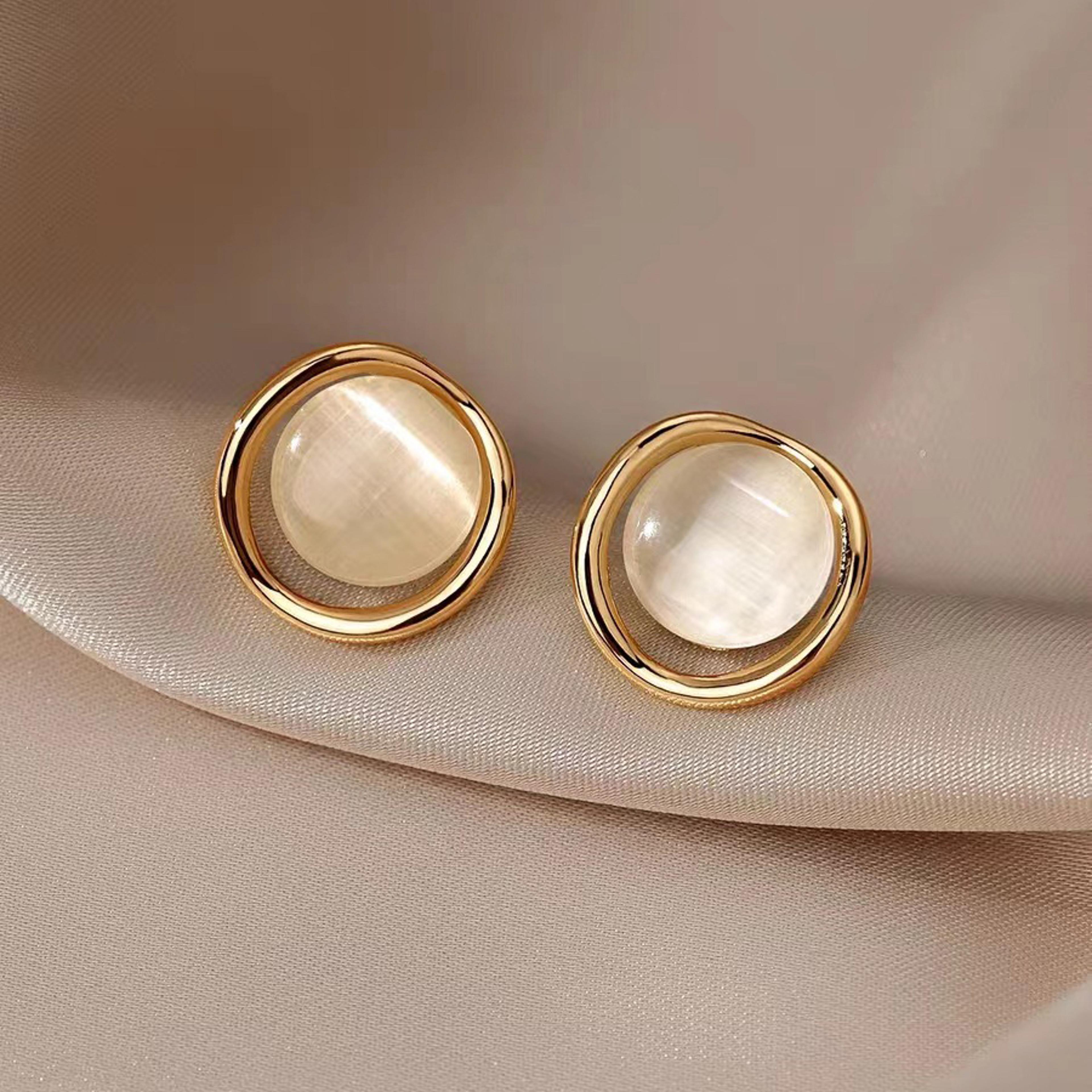 korean opal stud earrings elegant round stud earrings for everyday style & special occasions