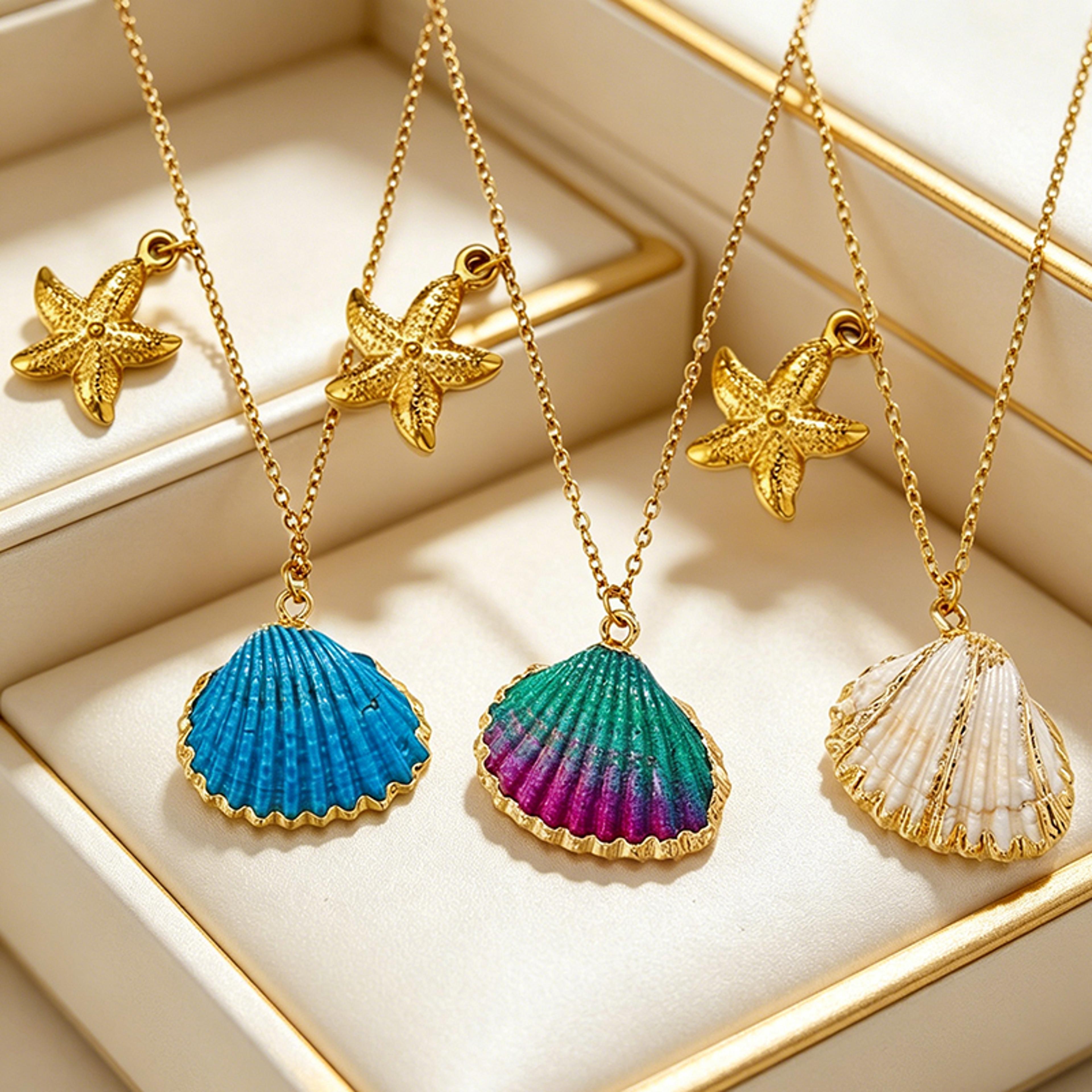 starfish necklace with colorful seashell pendant necklace gold plated stainless steel beach jewelry for women