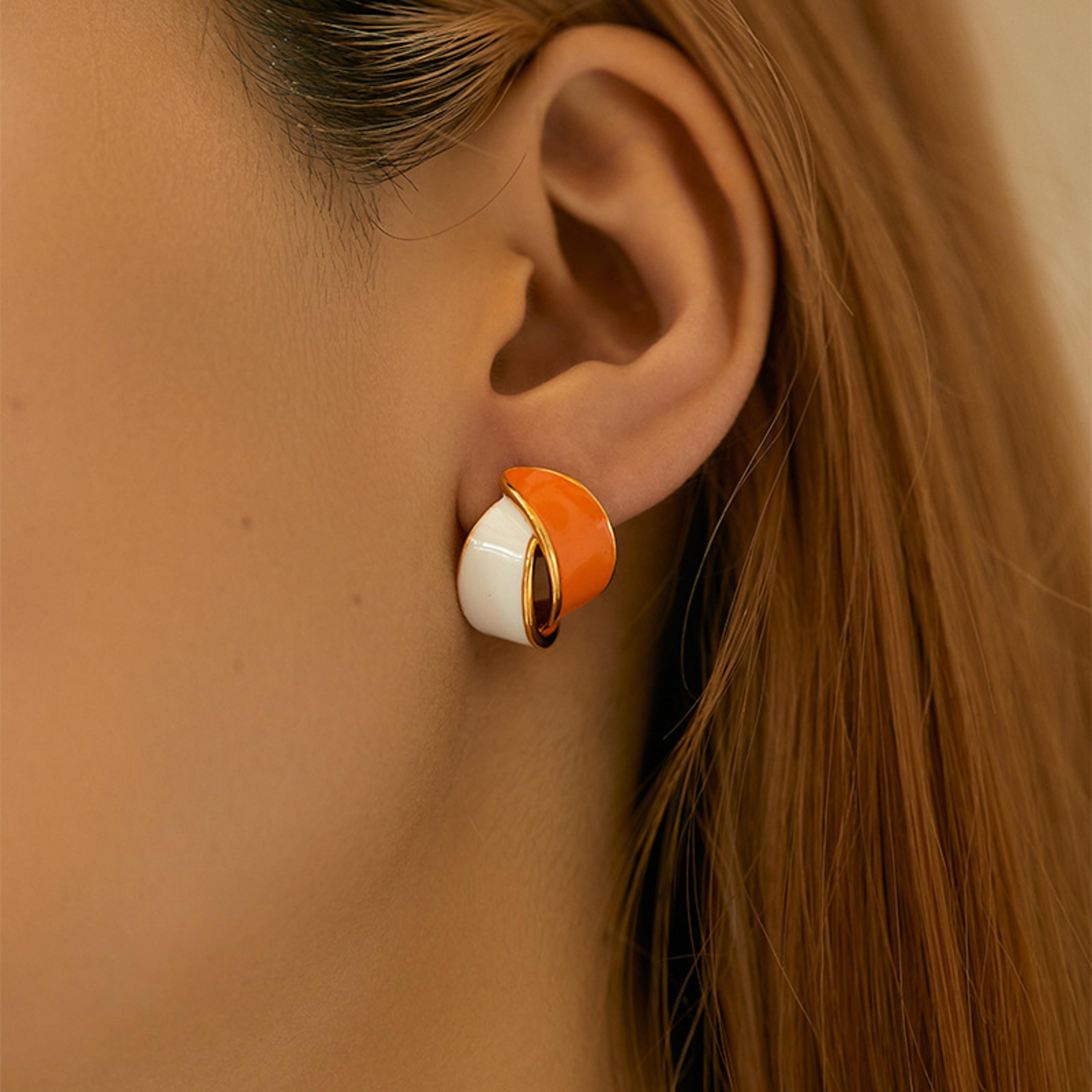 french color block earrings gold plated earrings with irregular artistic stud design