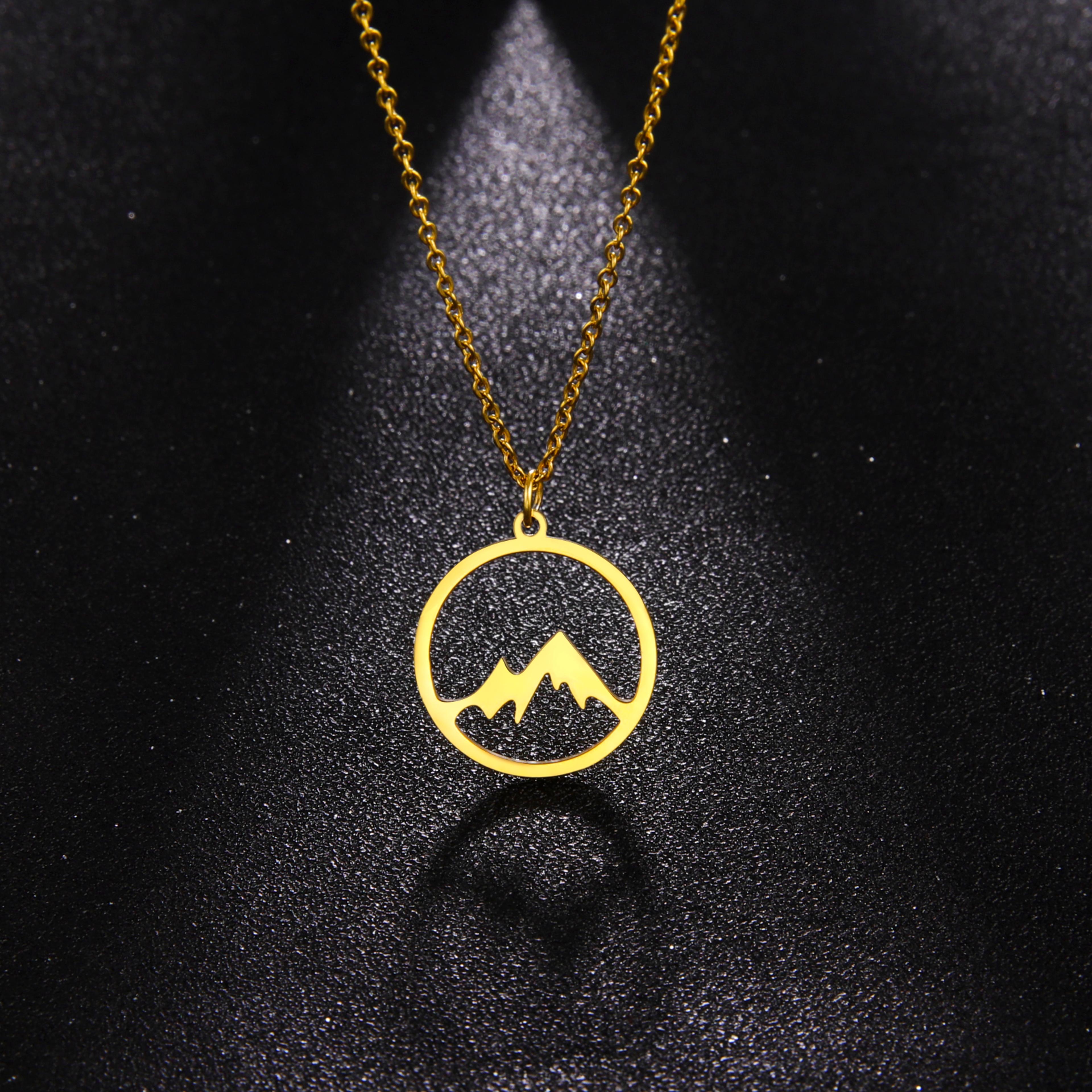 amaxer mountain necklace stainless steel pendant for men & women with hollow peak design