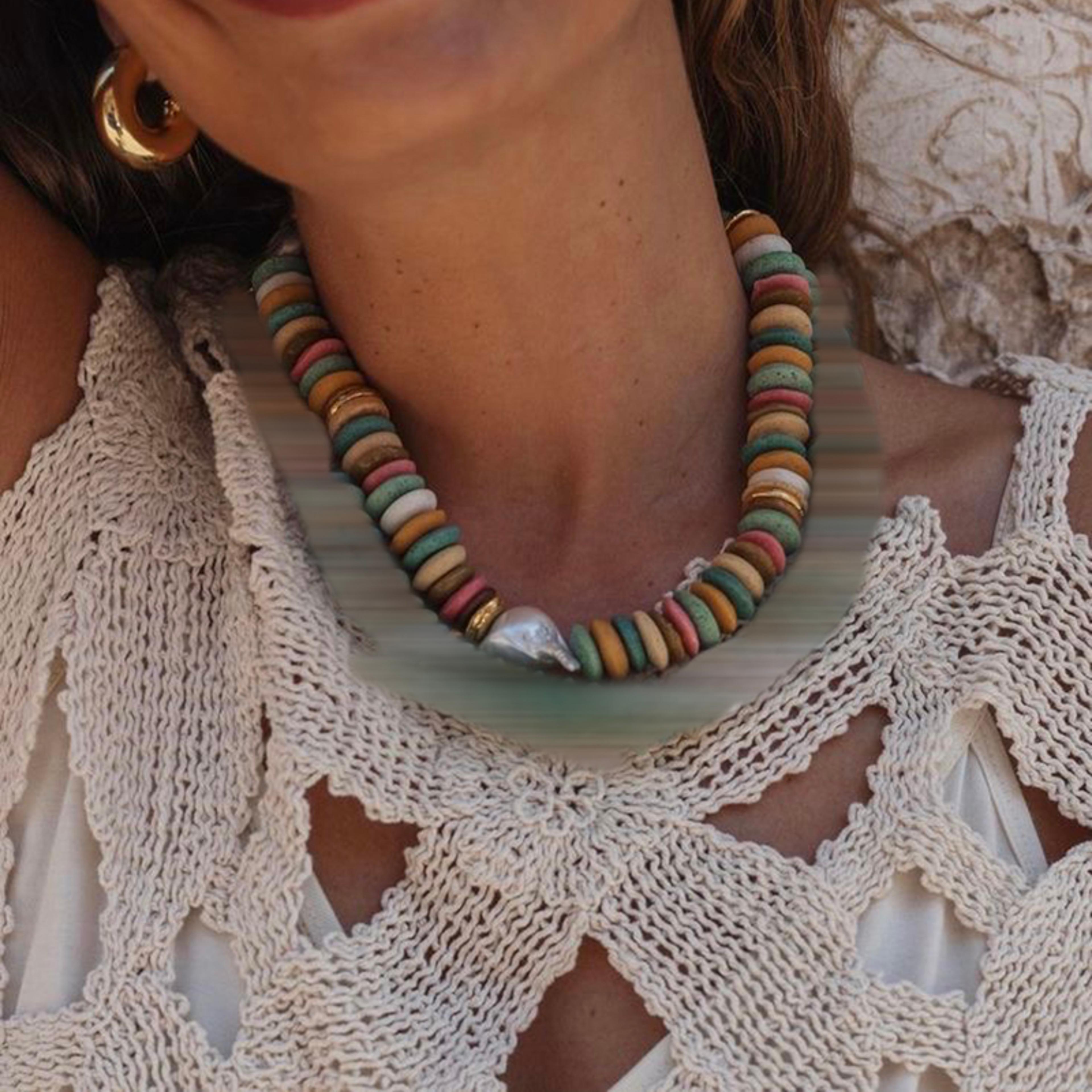 baroque pearl conch shell statement necklace for women coastal beach jewelry gift
