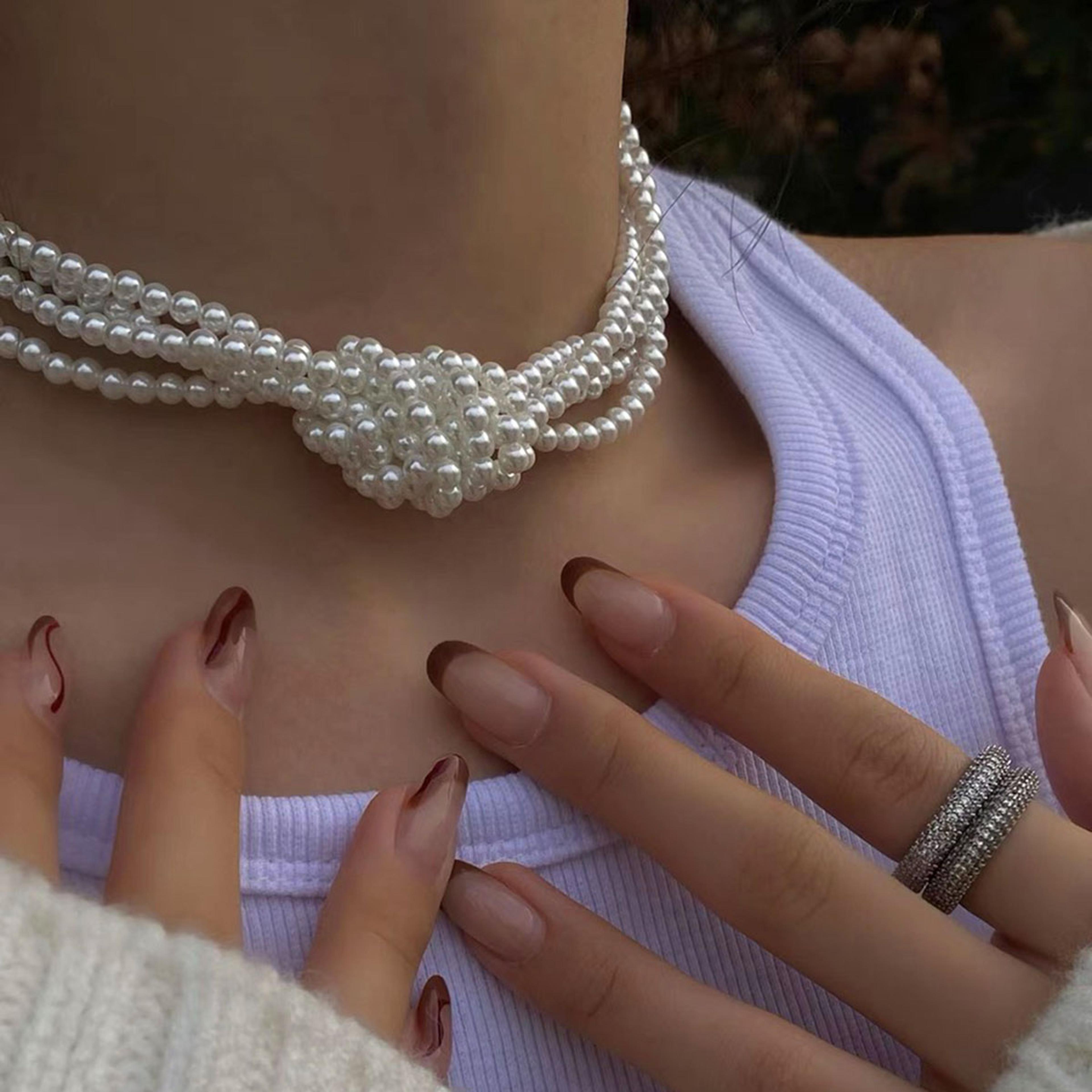 elegant multi layer pearl necklace layered imitation pearl necklace & pearl choker for weddings and parties