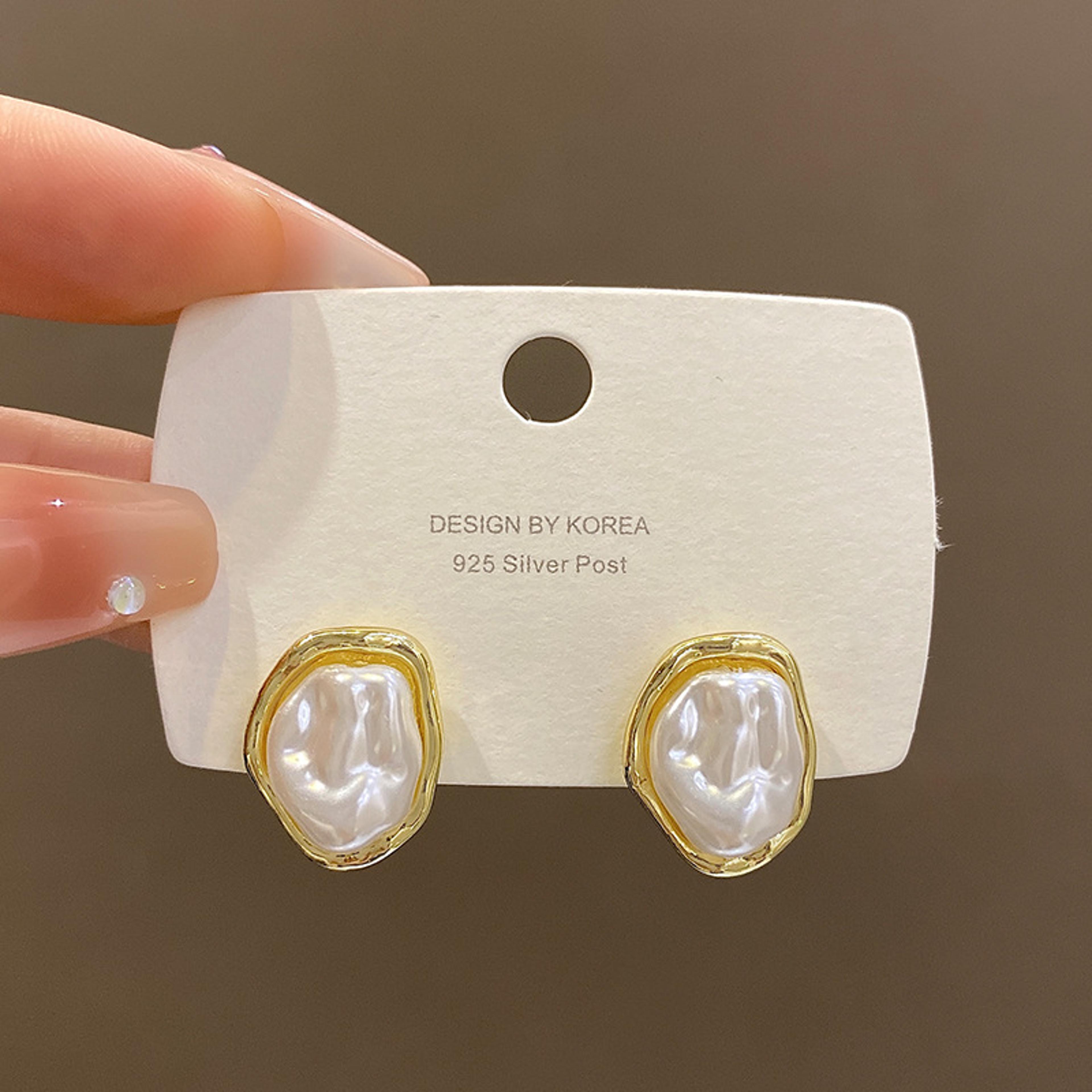 white oval irregular geometric earrings modern statement earrings with gold accent