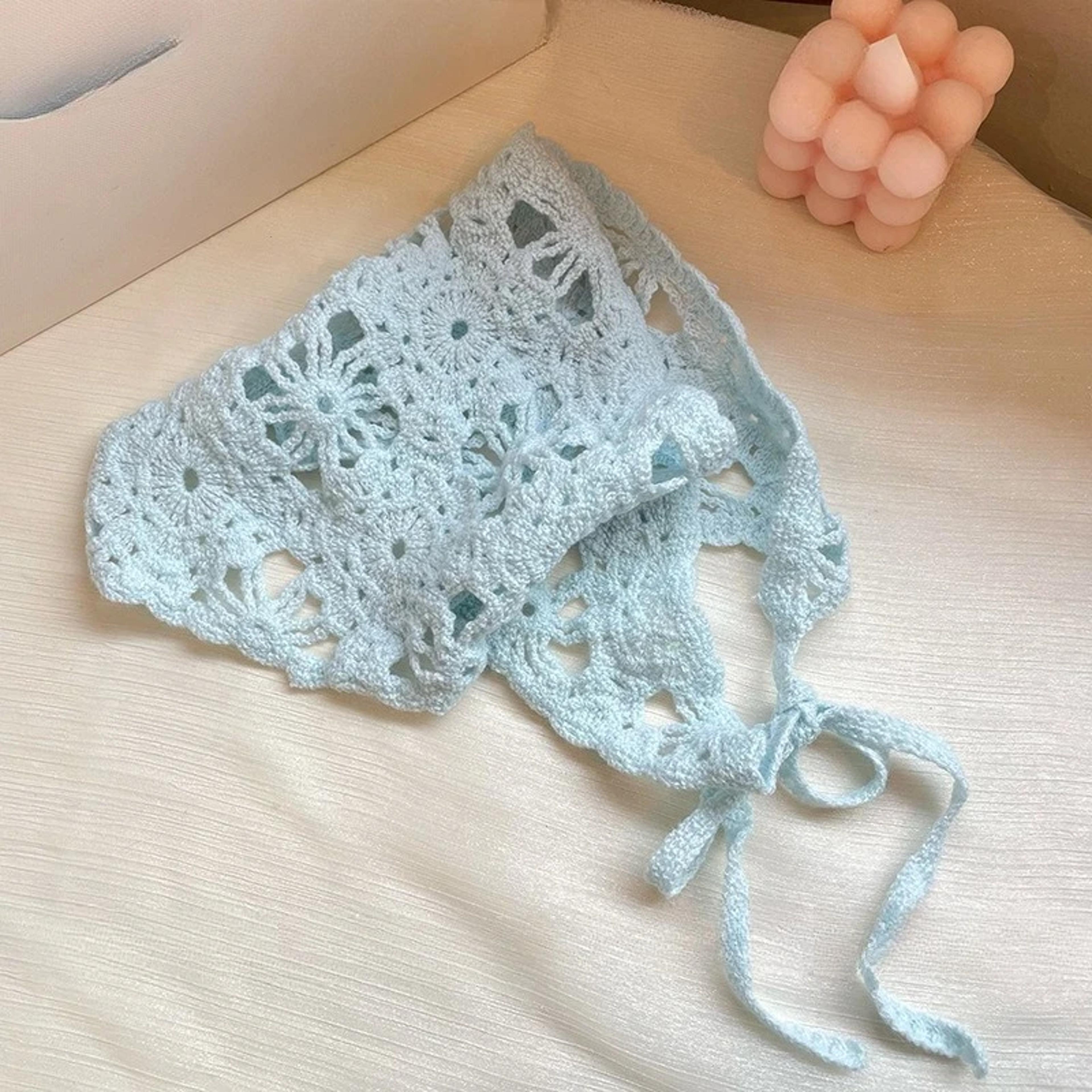 french pastoral knitted headscarf triangle headband hair scarf for women