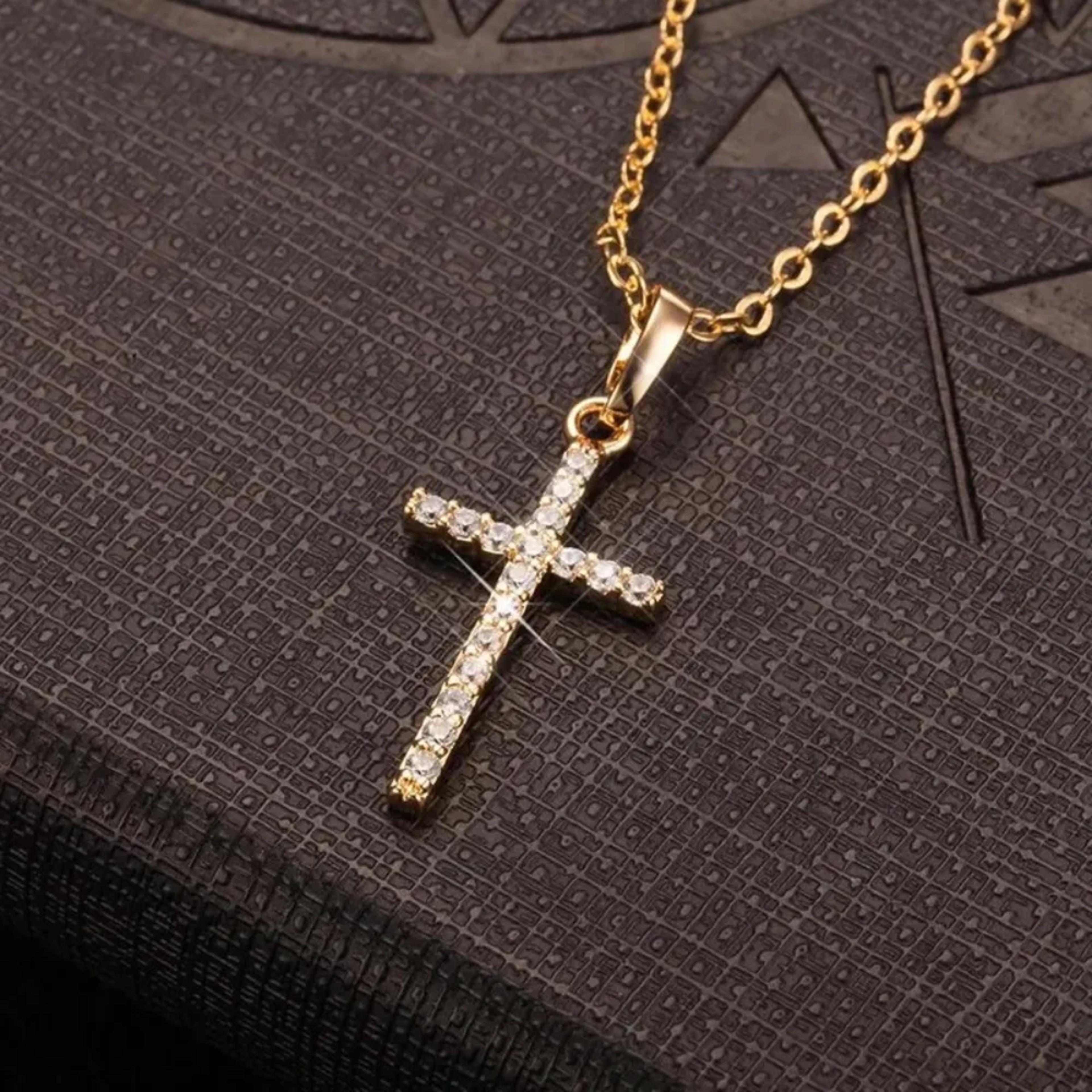 elegant cross pendant necklace with rhinestone inlay adjustable dainty womens jewelry