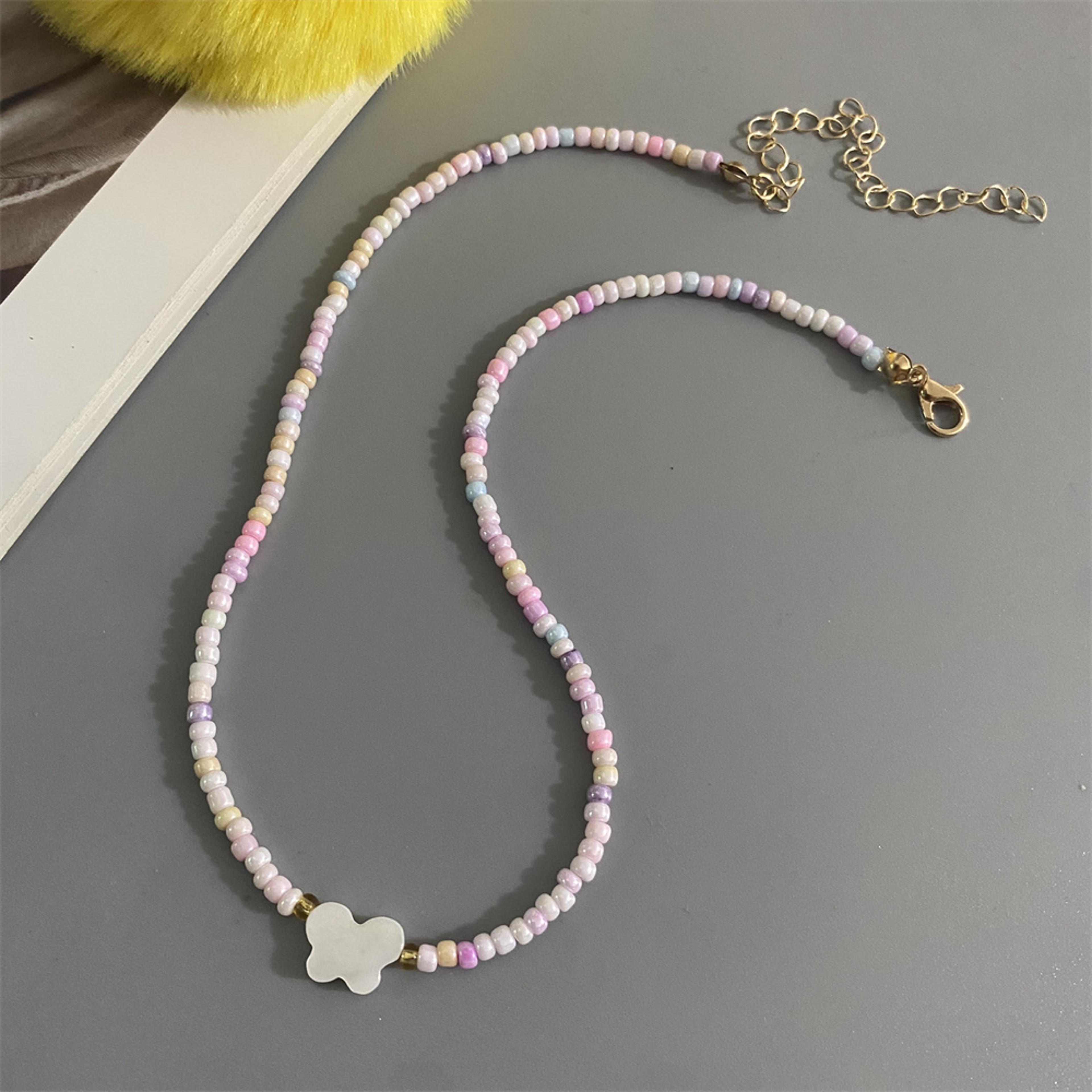bohemian choker necklace with shell & butterfly pendant beaded beach jewelry for women