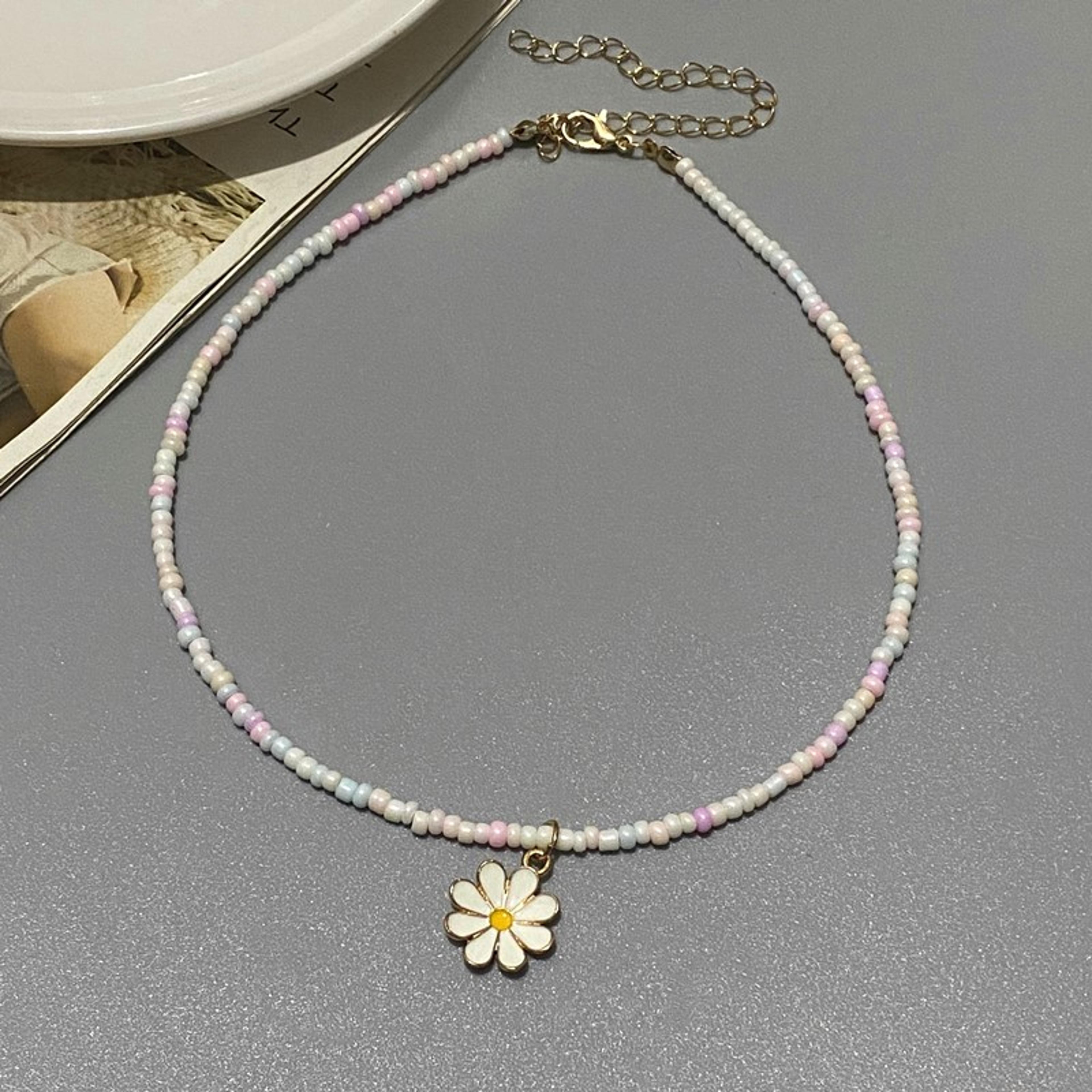 bloomcharm flower choker necklace colorful seed bead boho floral necklace for women & girls