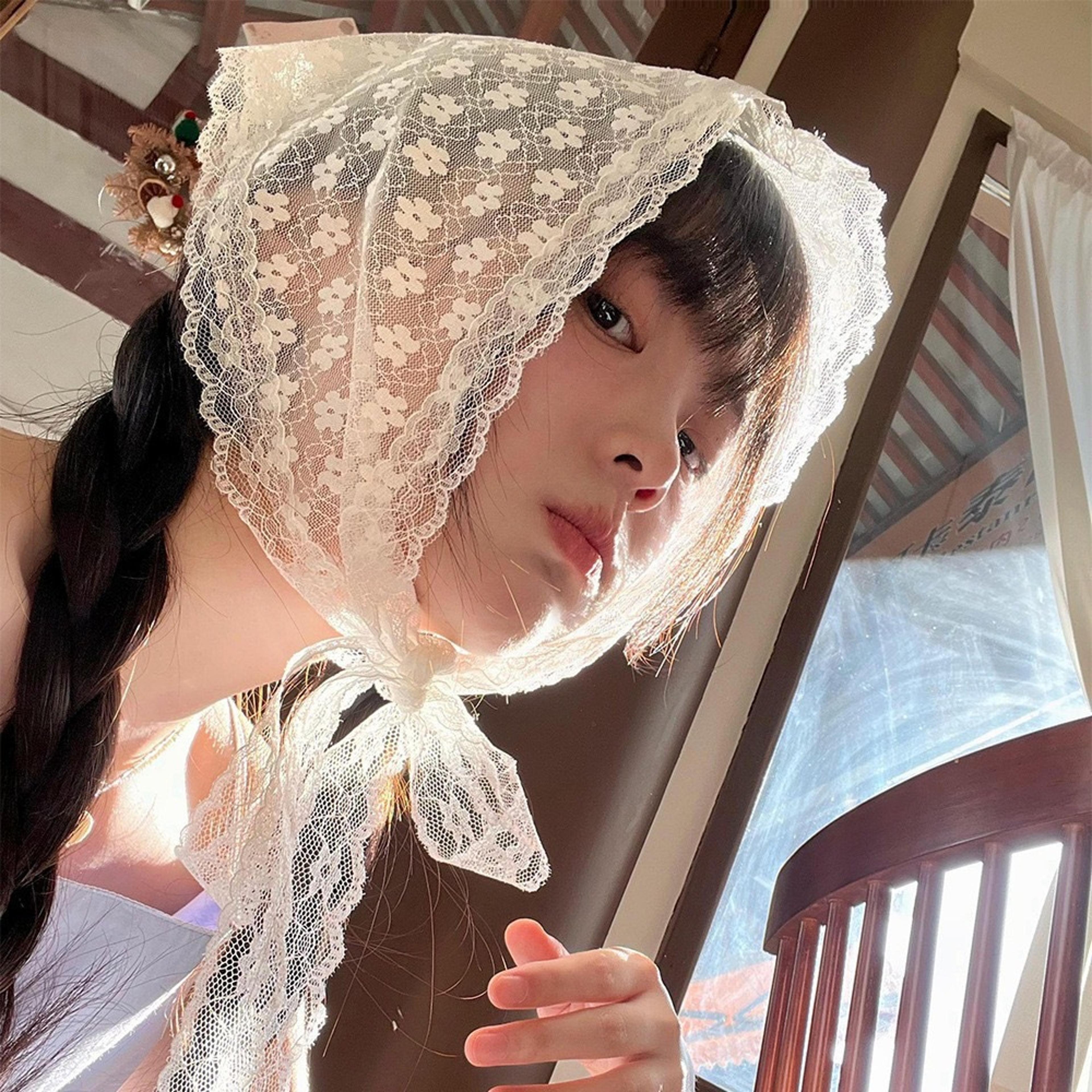 elegant lace headscarf triangle hair scarf for women & girls vintage lace headband