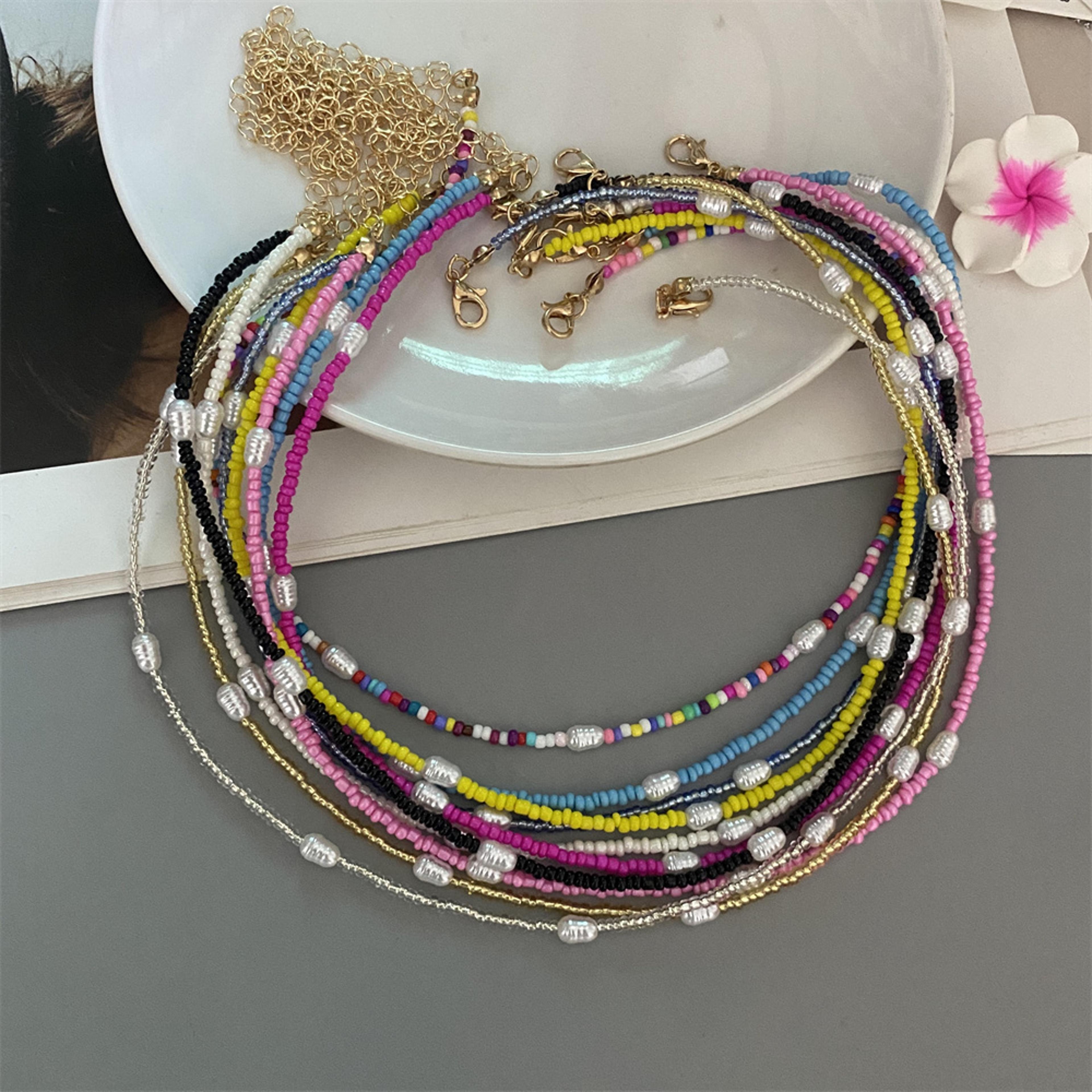 colorful beaded choker necklace with irregular pearl accents for women