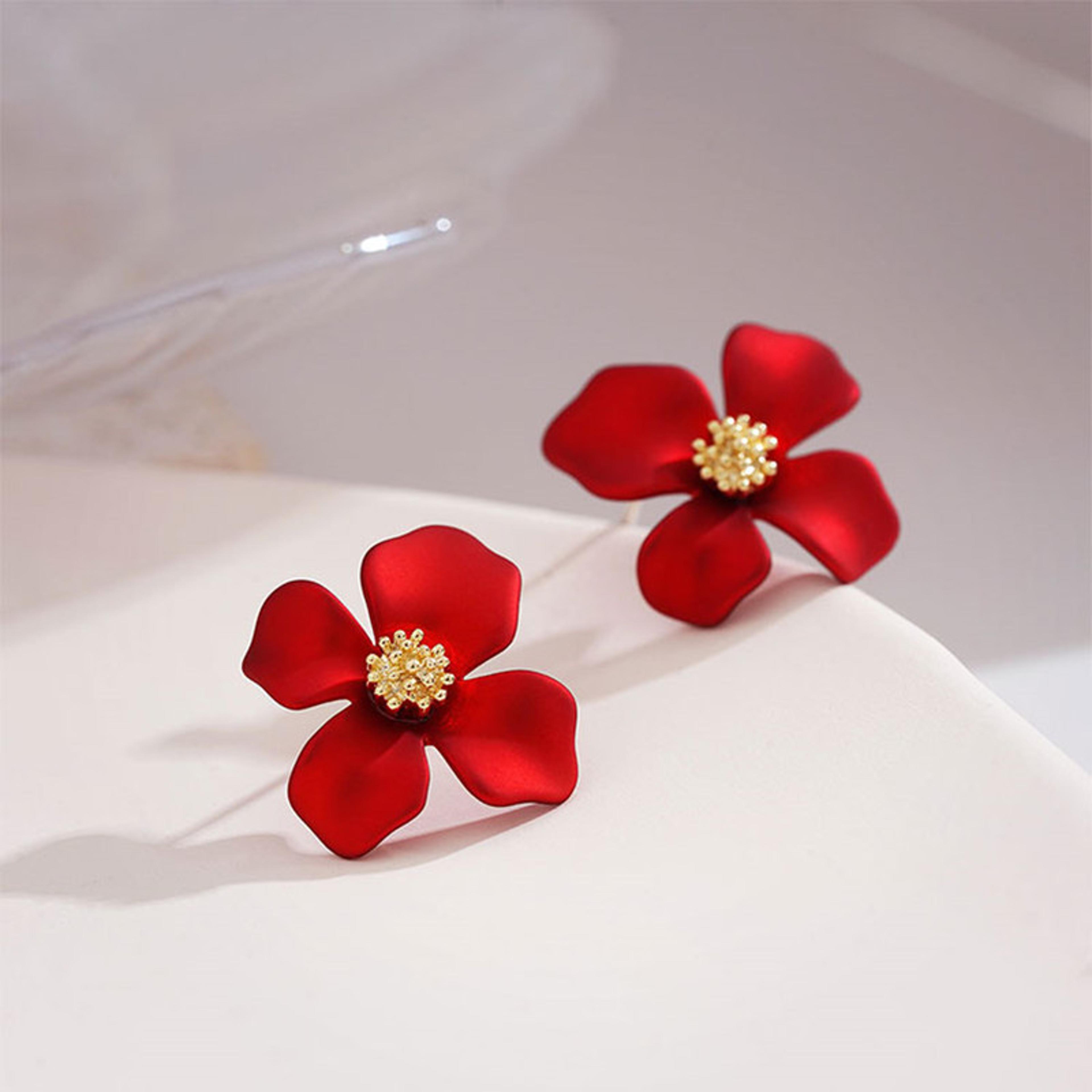 elegant flower stud earrings red floral petal earrings for weddings, parties & everyday style
