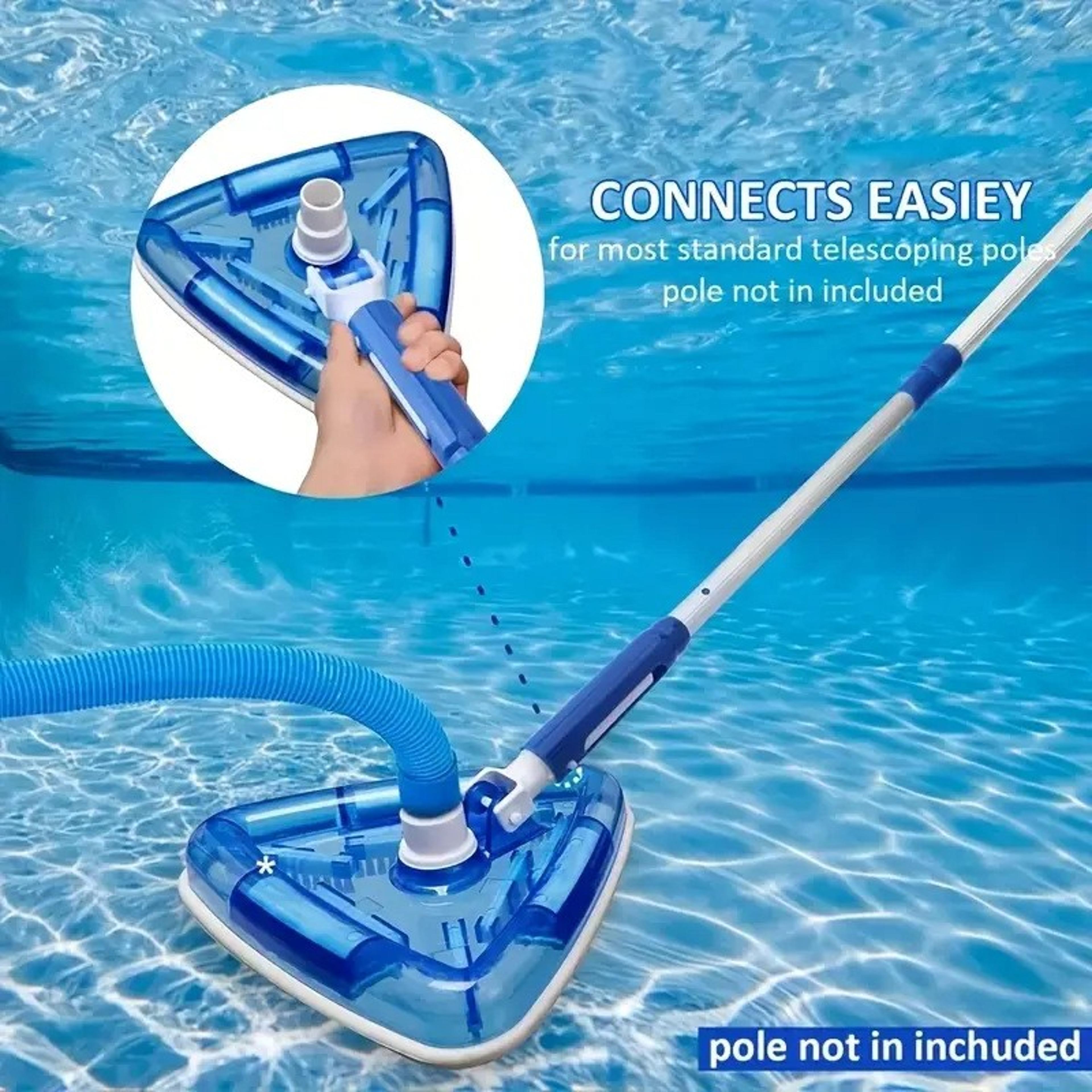 weighted triangular pool vacuum head with swivel hose connection for easy pool cleaning