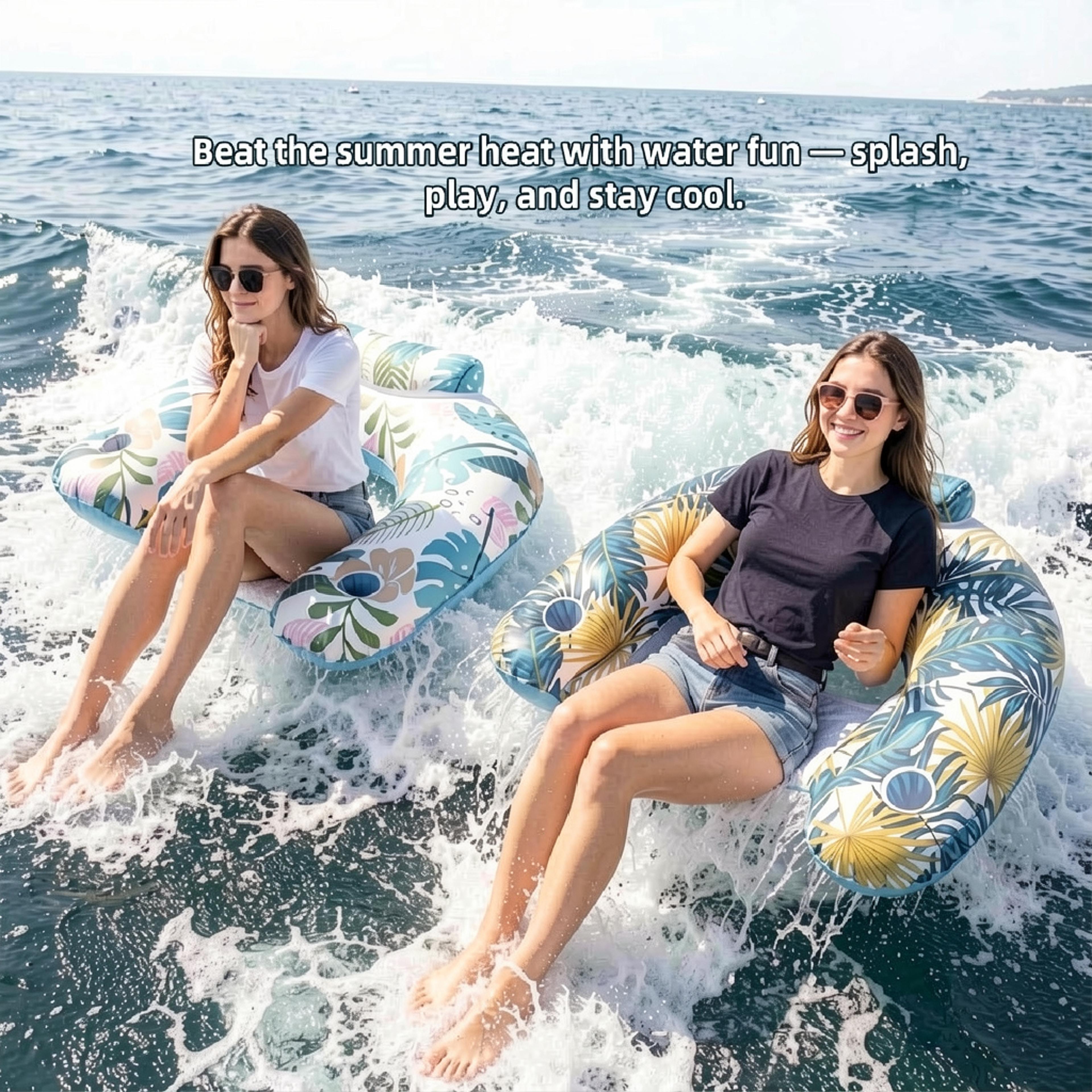tropical leaf pool float foldable inflatable pool lounge chair with cup holder for adults