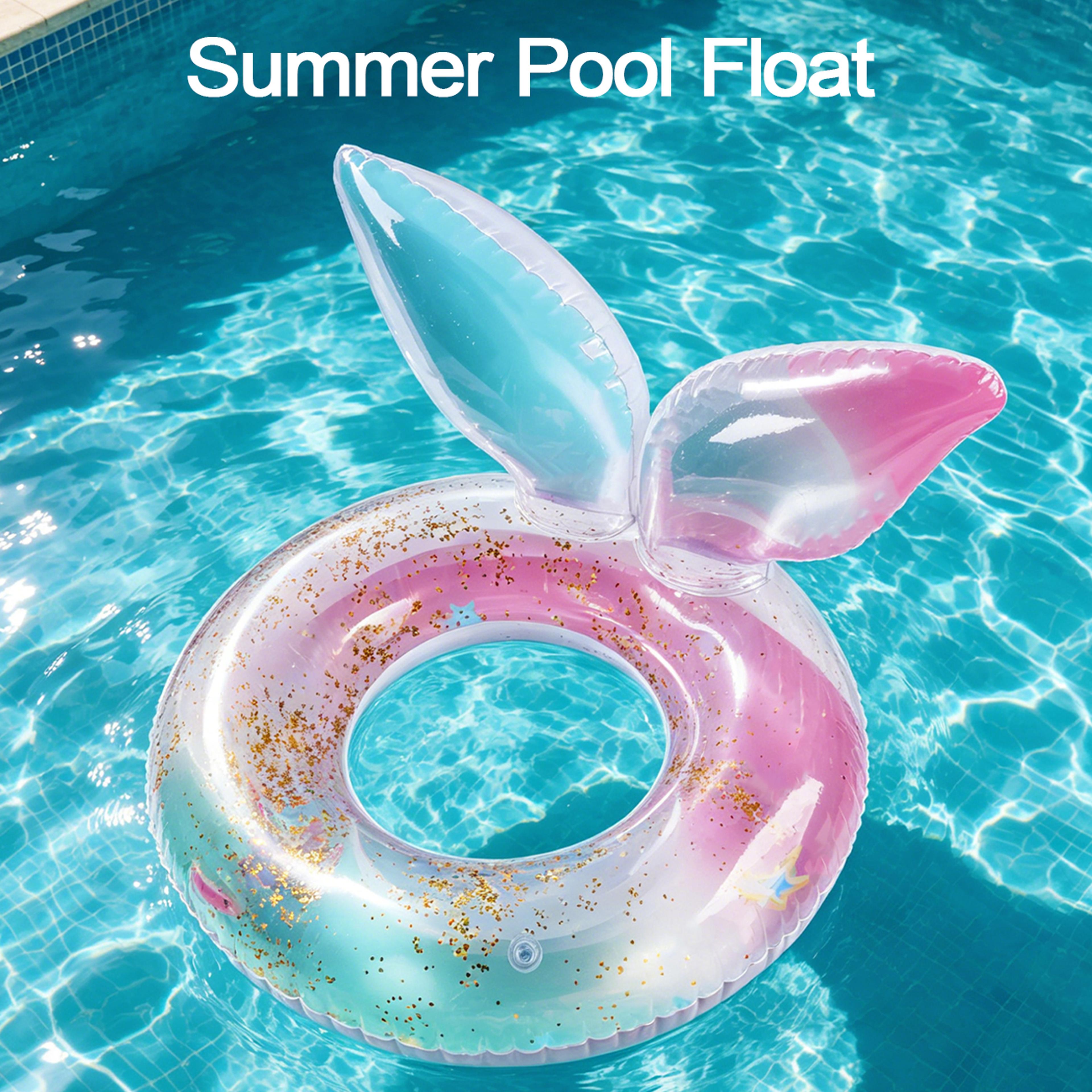 glitter bunny ear inflatable pool float rainbow pvc swim ring for summer beach & pool fun