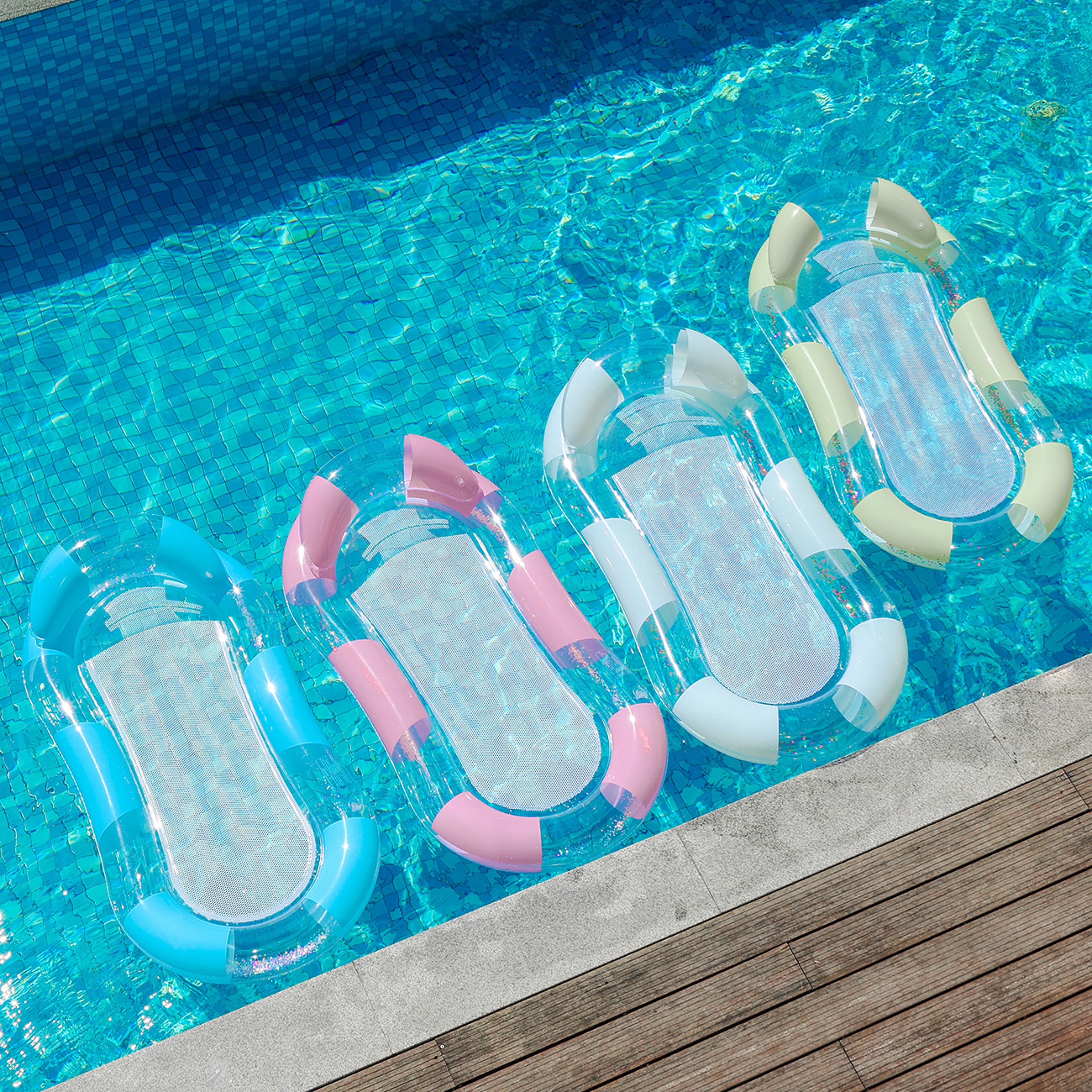 comfortfloat pool float lounger inflatable pool float mesh water hammock with headrest for adults