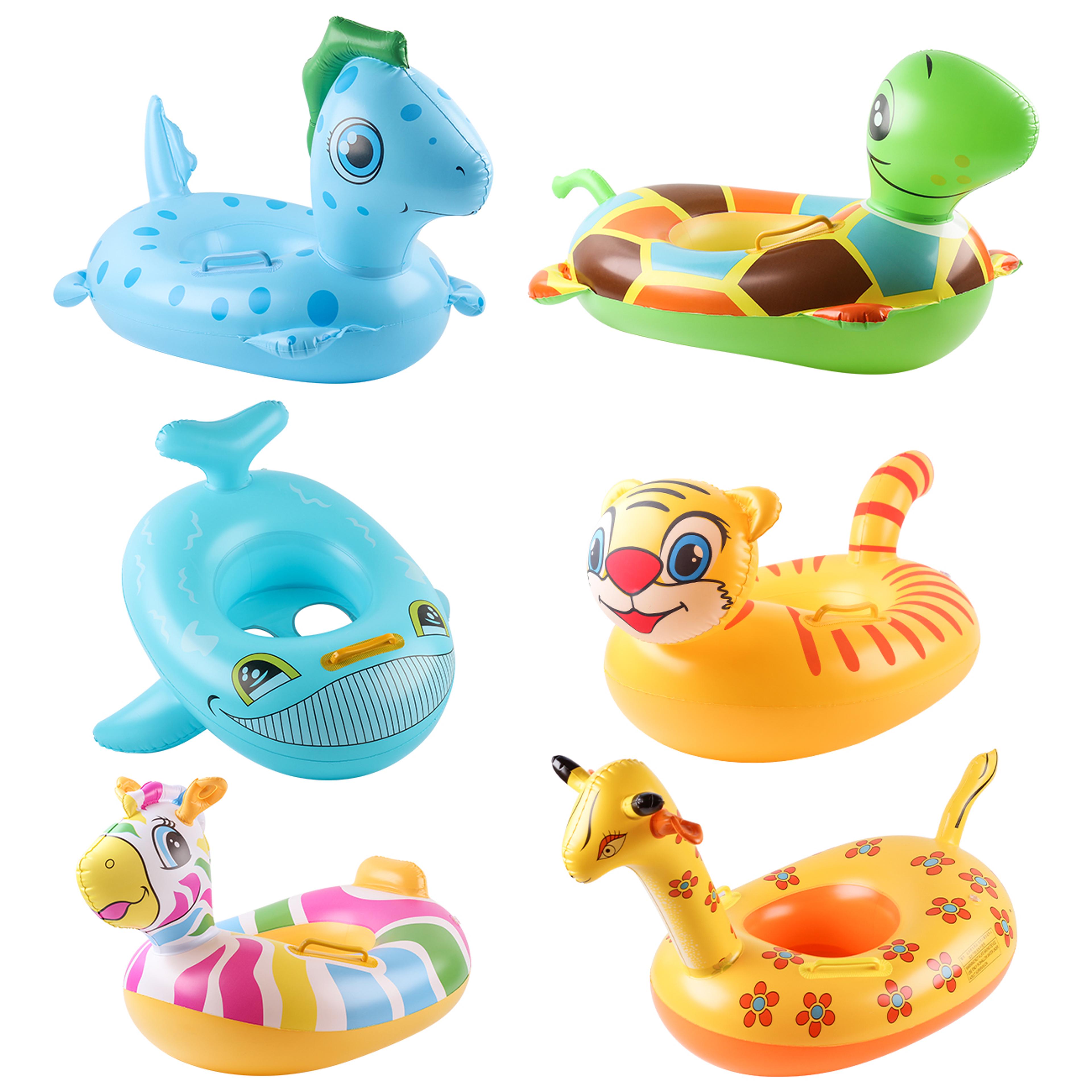 cute baby pool float with safety seat & handles inflatable swim ring animal float for kids