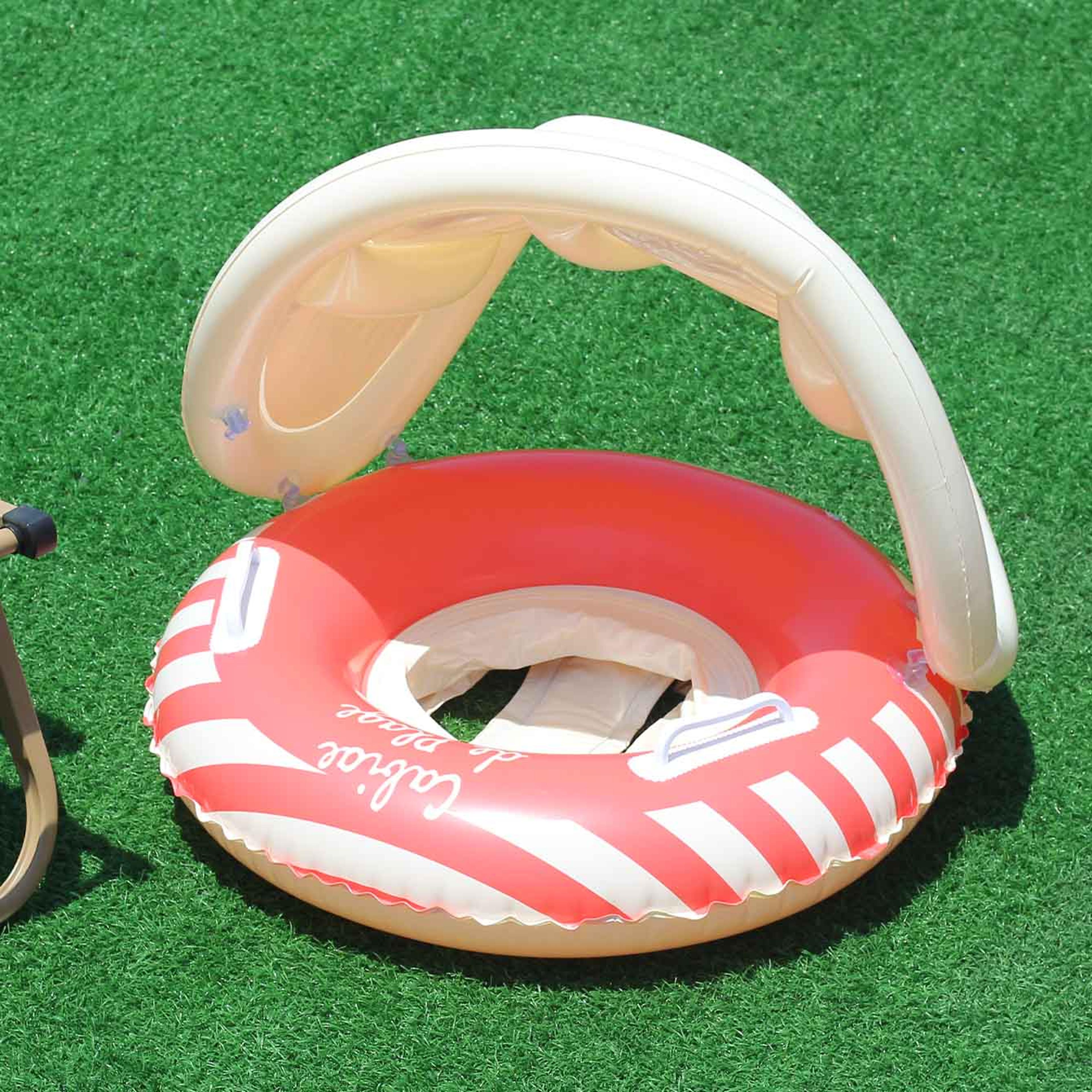 baby pool float with canopy inflatable infant swim ring with sun protection & safety handles