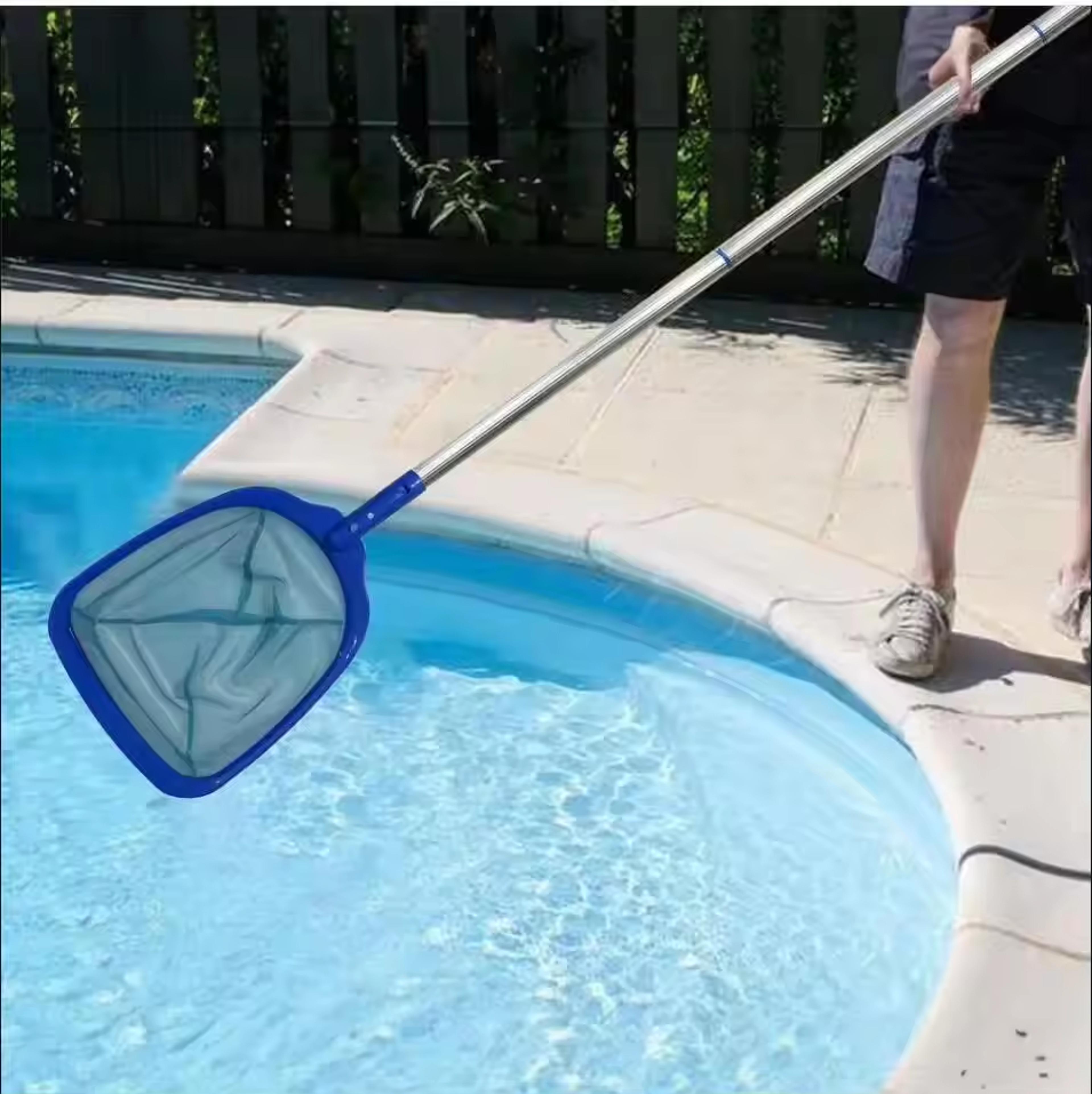 heavy duty pool skimmer net with telescopic pool pole for fast & easy pool cleaning