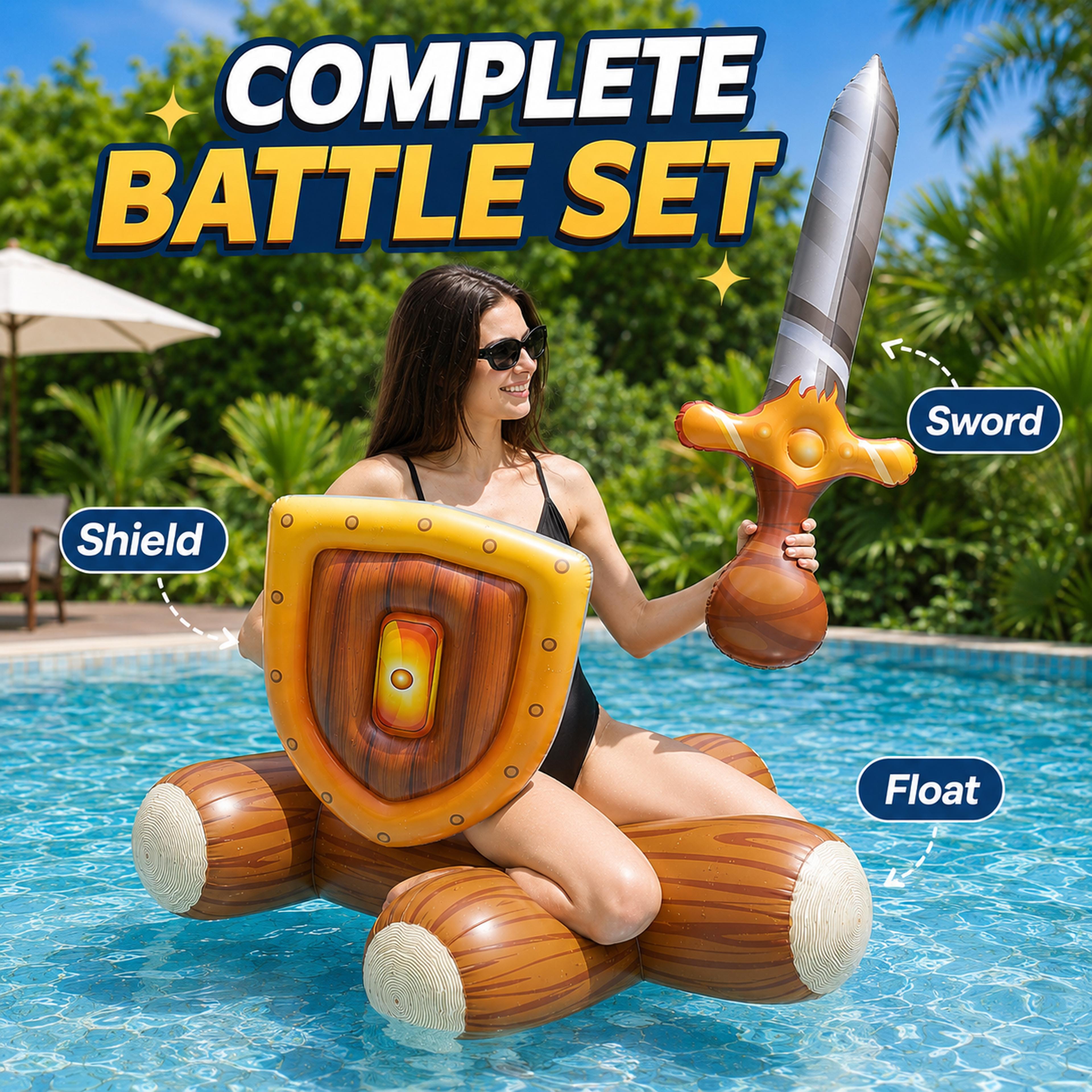 inflatable pool float joust battle set with sword & shield for epic pool party games