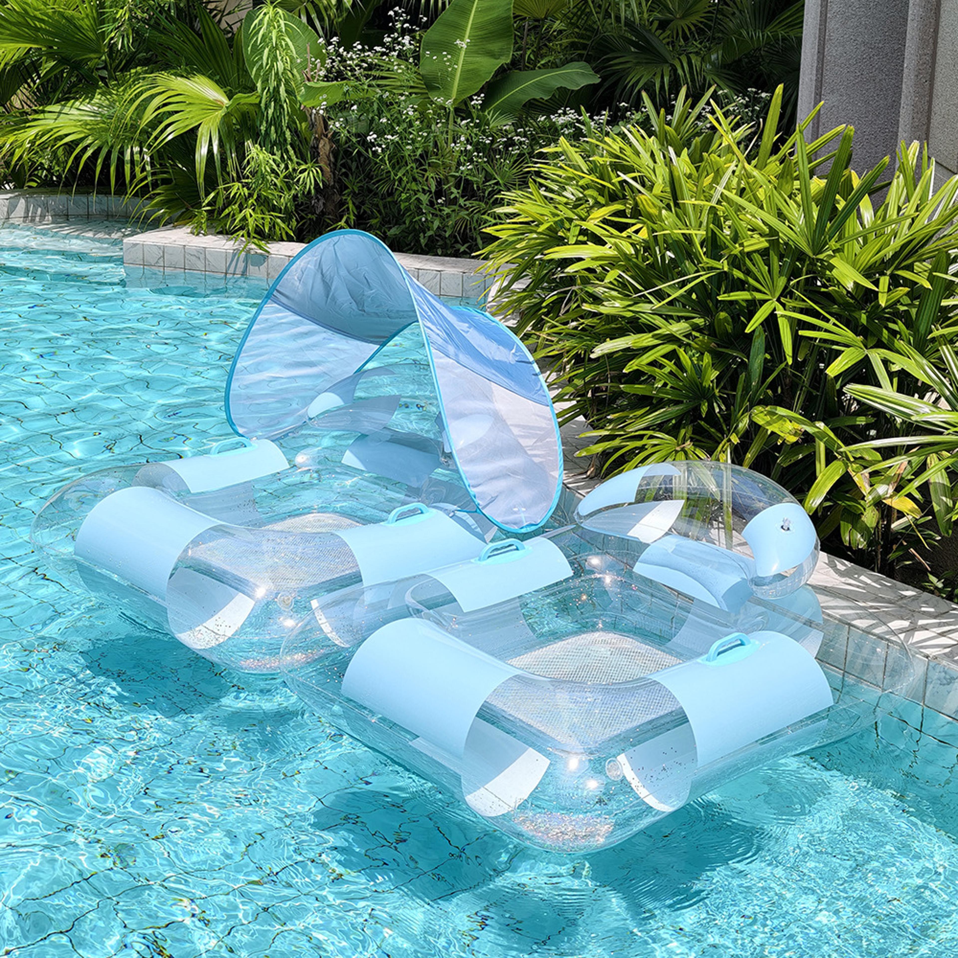 shimmershade inflatable pool float lounge with detachable canopy & breathable mesh seat