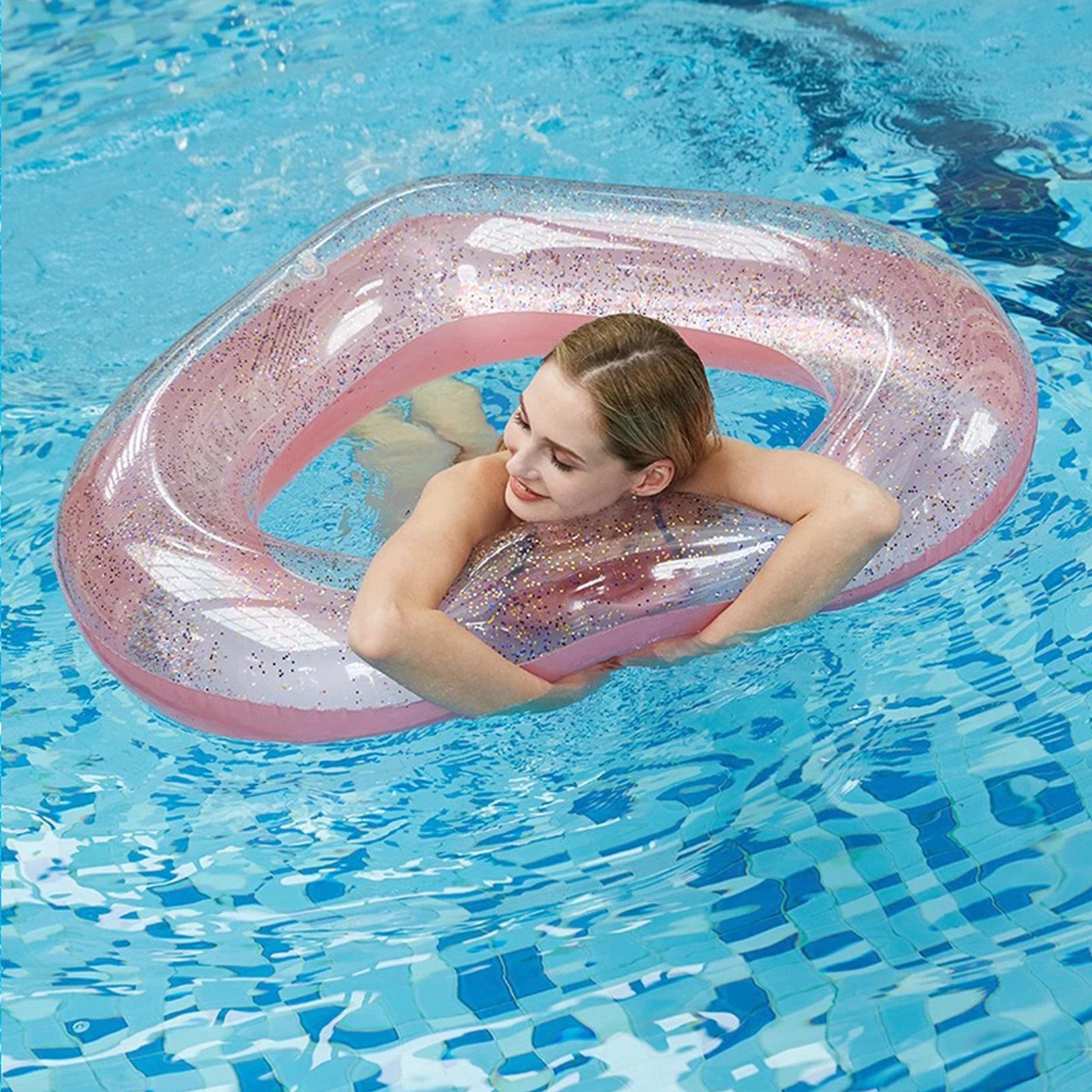 sequin heart swim ring thickened pvc inflatable pool float for beach & pool fun