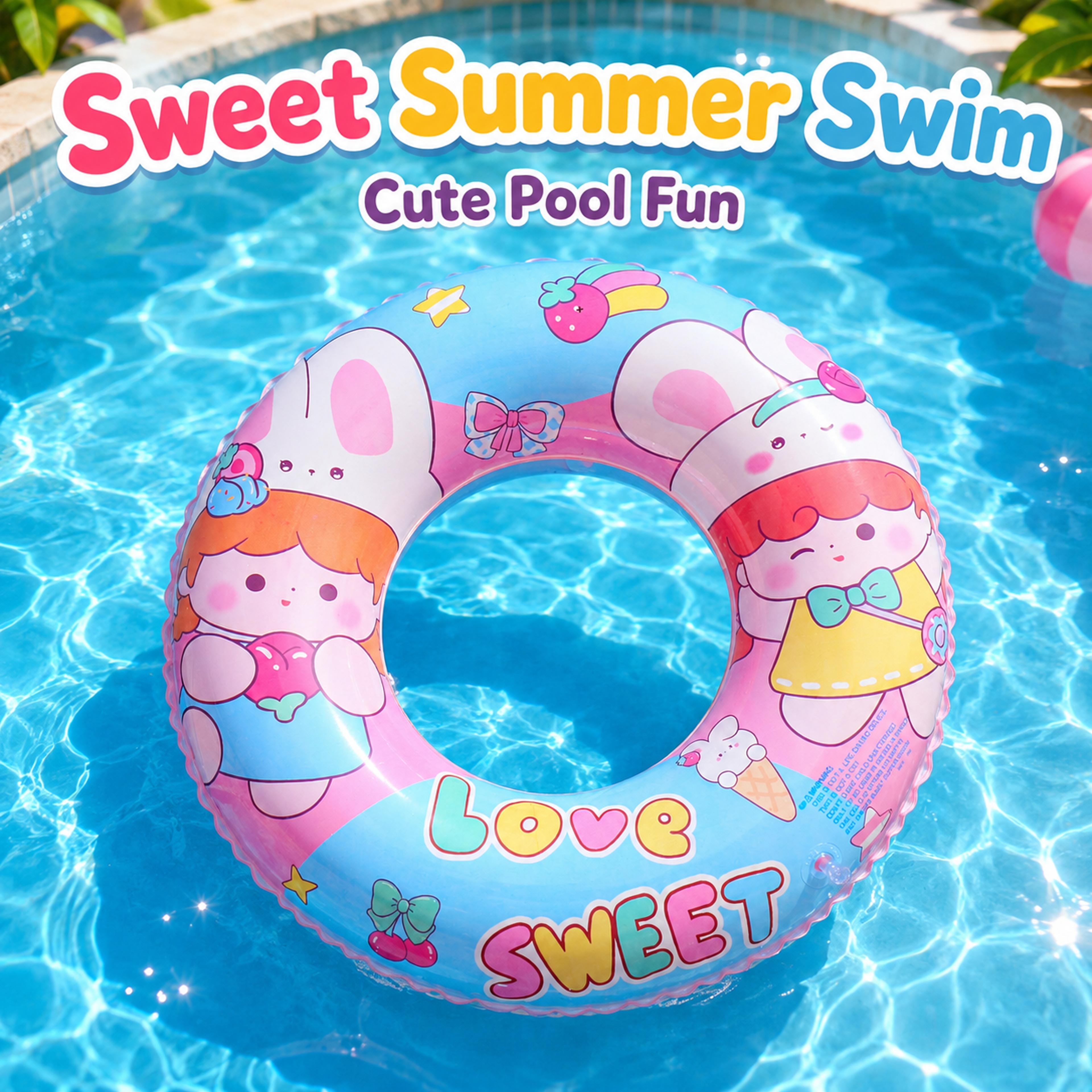 cute cartoon inflatable swim ring transparent glitter pool float pvc swim tube for kids & summer fun
