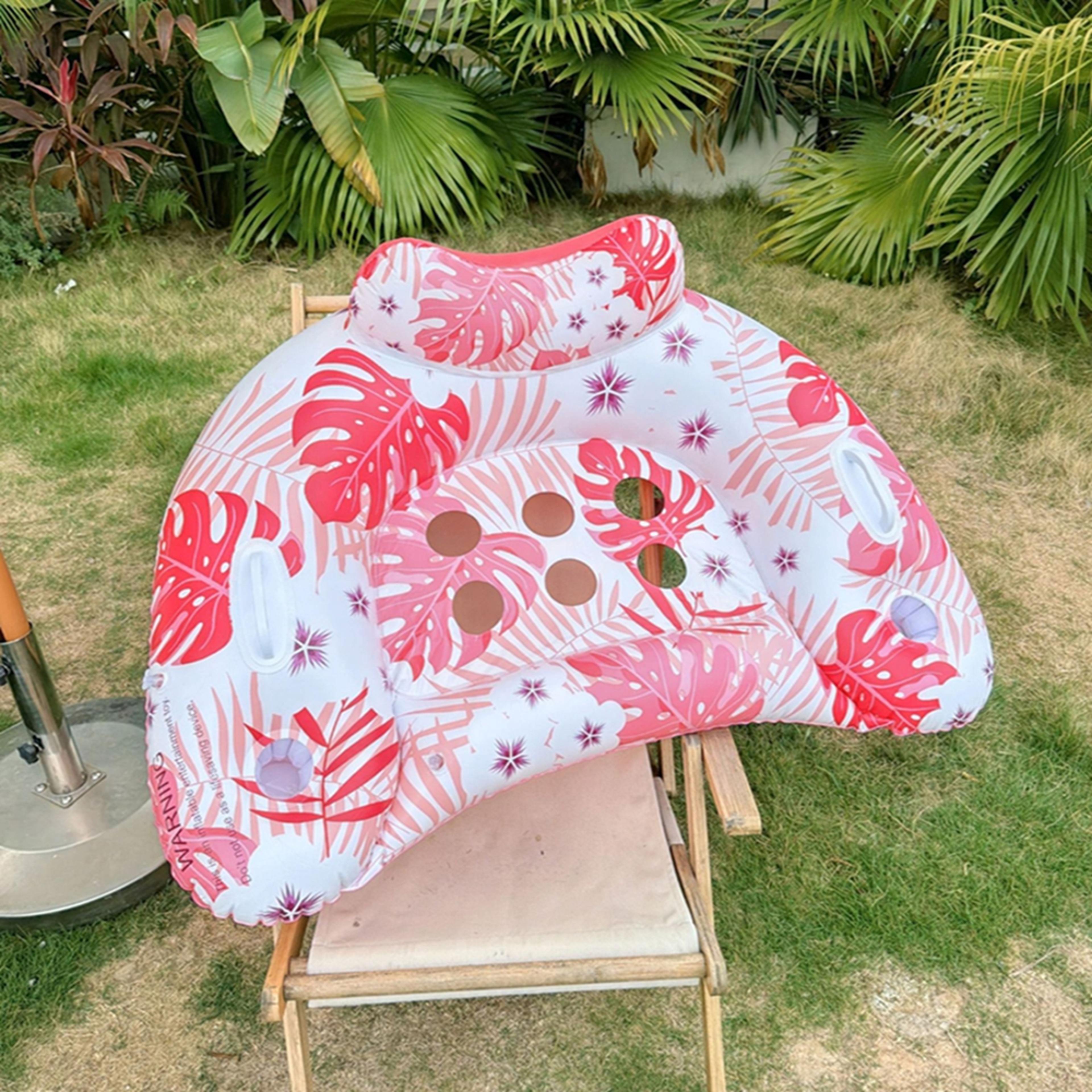 pool lounge float with backrest & cup holder large inflatable pool float raft for adults