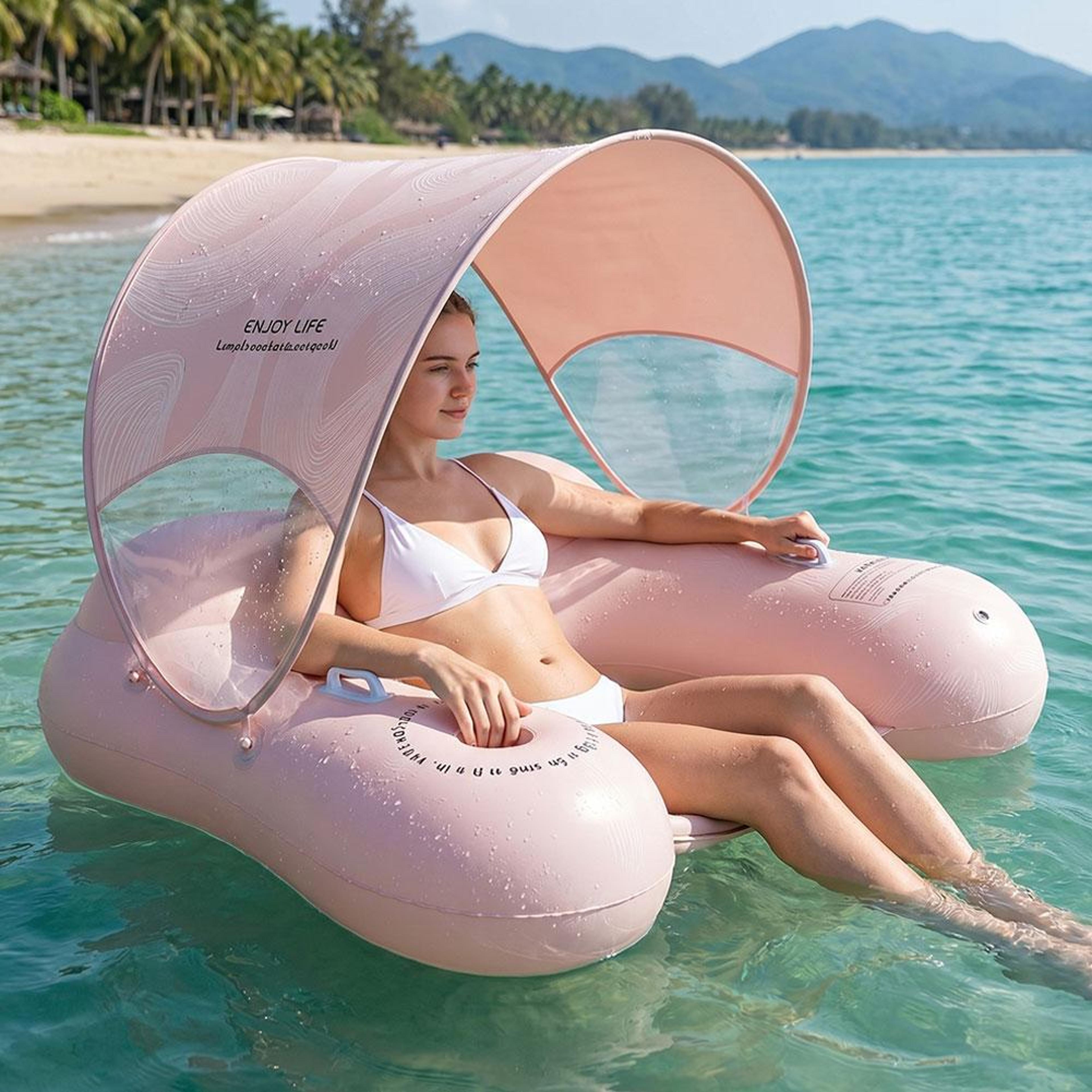 inflatable pool float with canopy sun shade & cup holder adult pool lounge chair water hammock