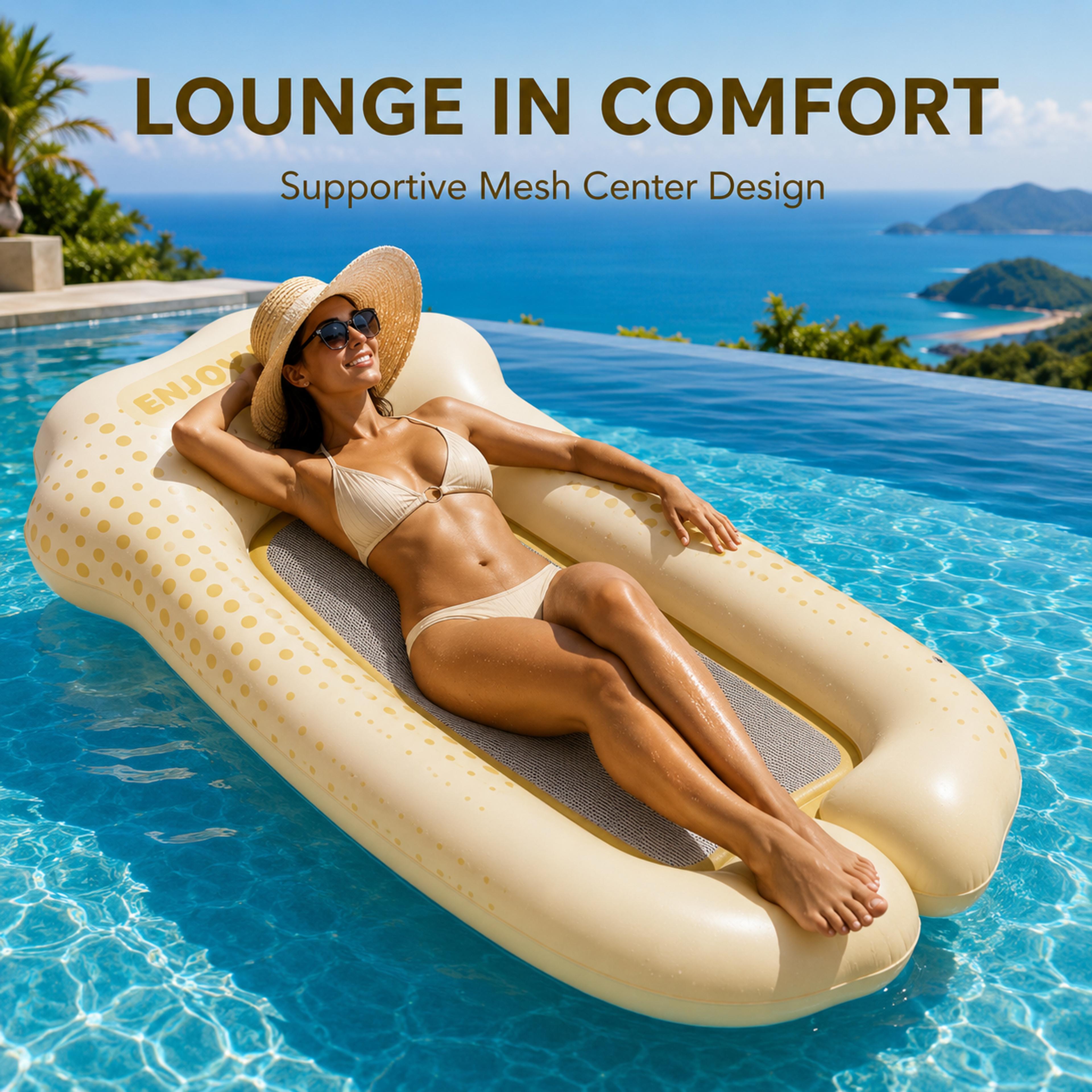 ergonomic inflatable pool float lounge chair with mesh support water hammock for adults