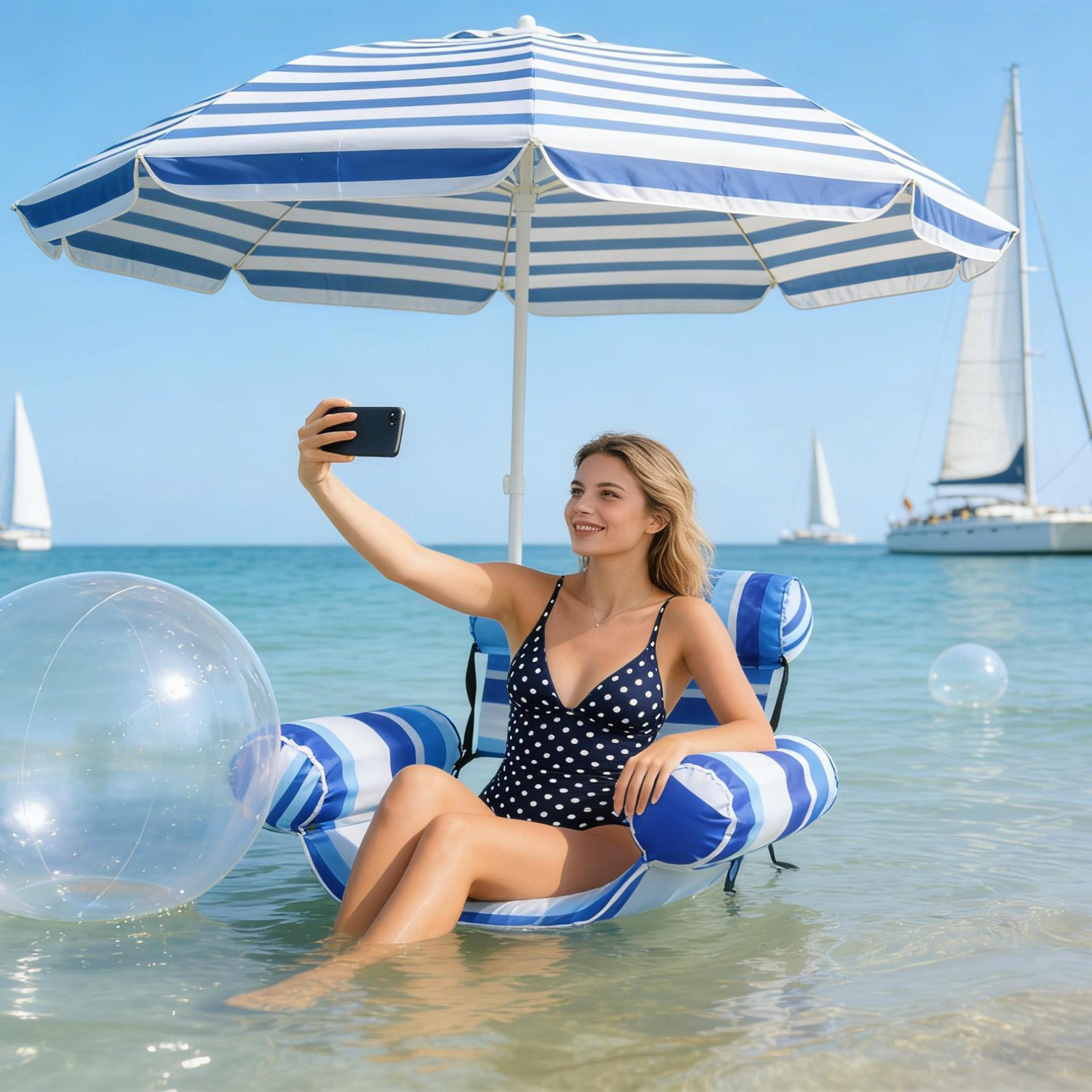 inflatable pool float chair with reclining backrest adult tanning pool lounger for beach & lake