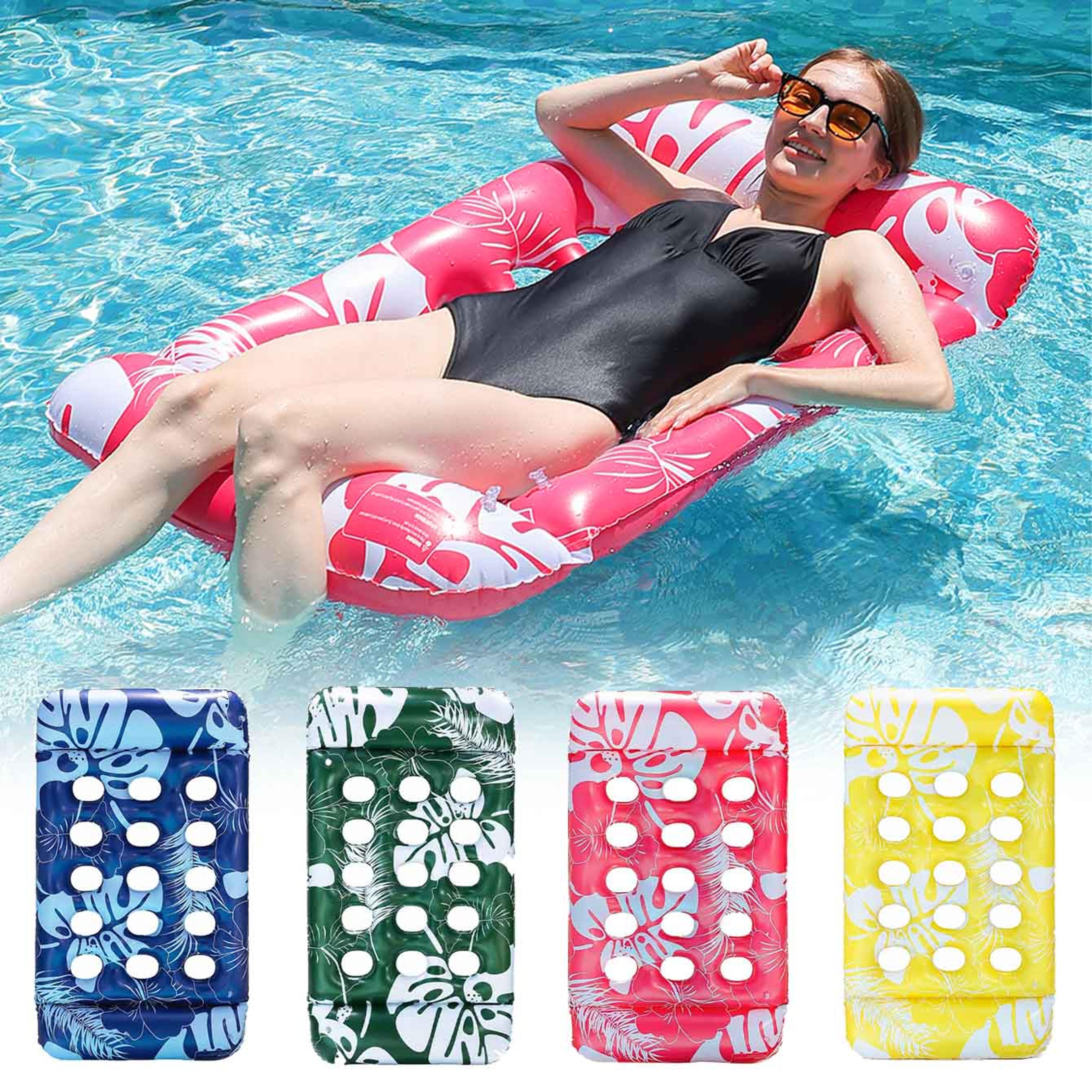 inflatable pool float with headrest adult pool lounge raft for summer beach & pool relaxation