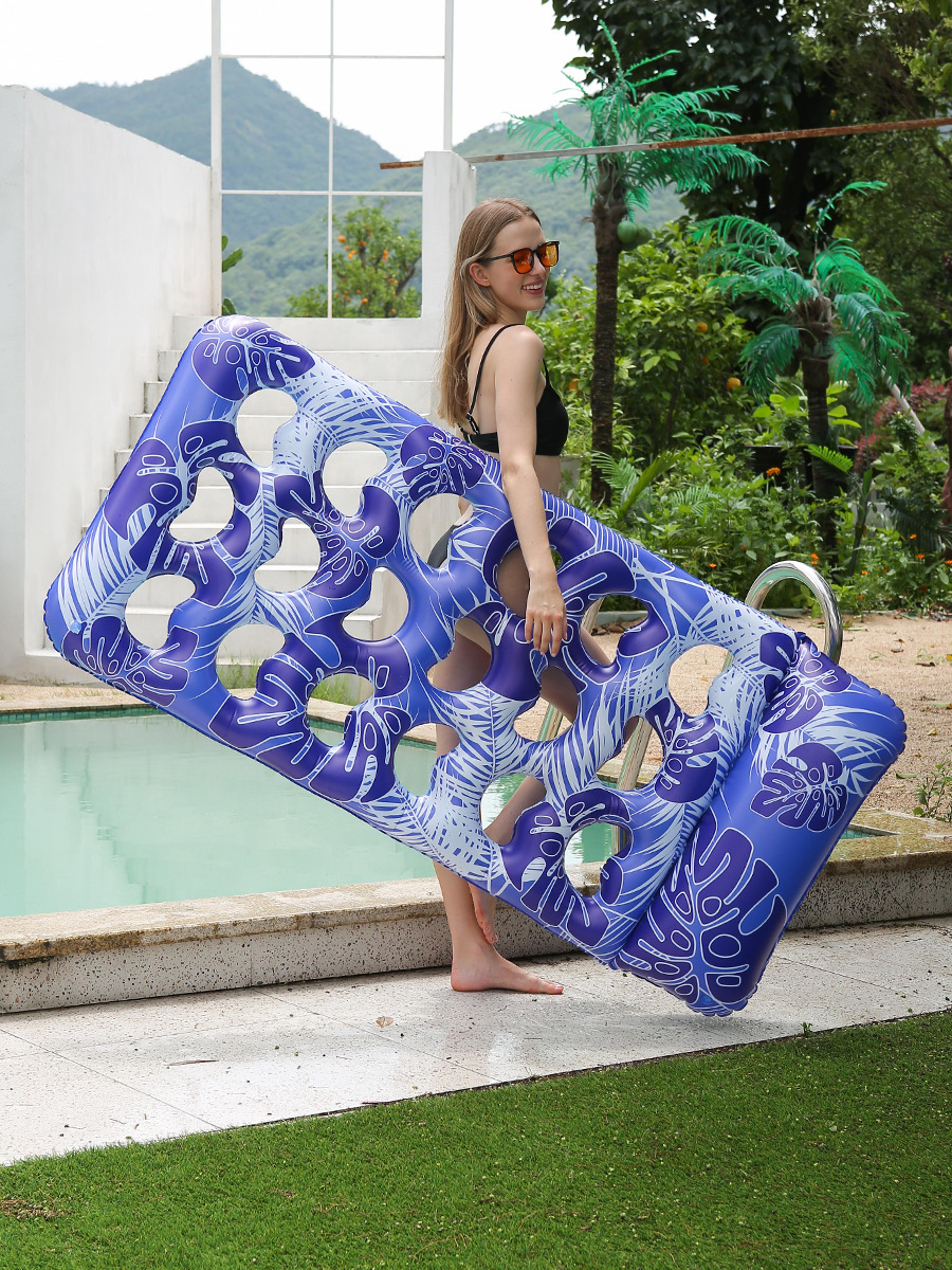 inflatable pool float adult water lounger with headrest giant pool lounge raft for lake & beach