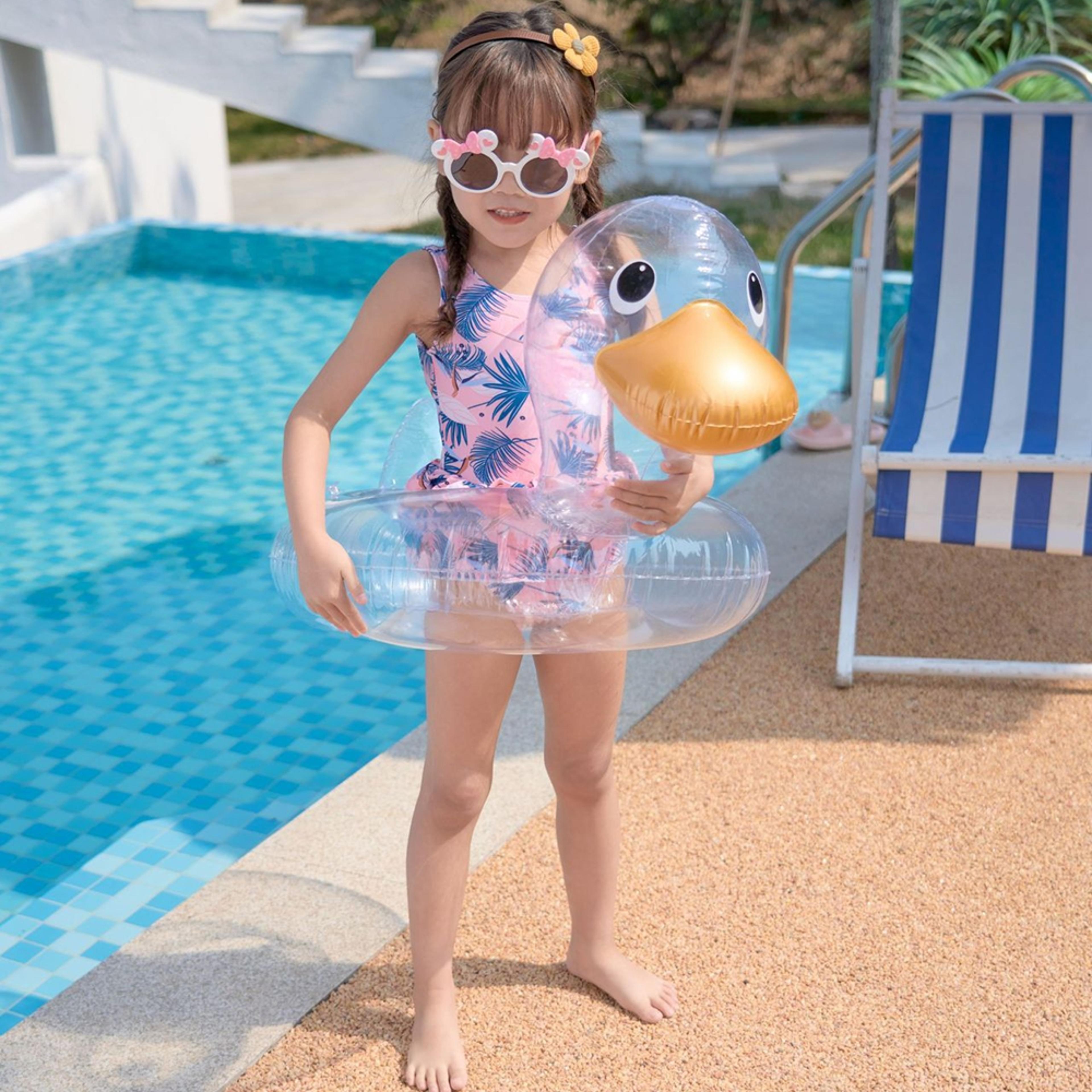 cute duck pool float transparent inflatable swim ring for family pool & beach fun