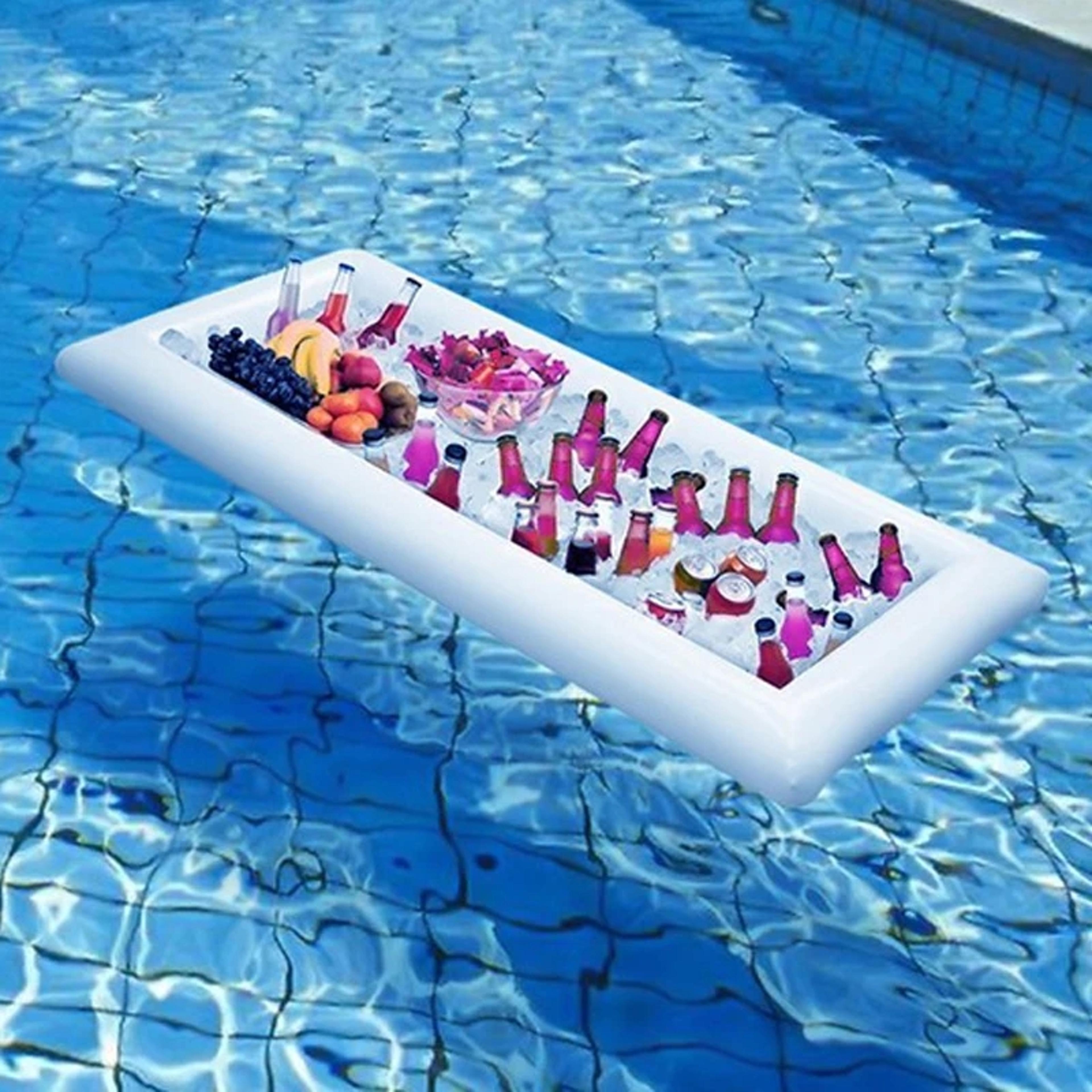 inflatable pool bar floating drink cooler & beverage tray for pool parties