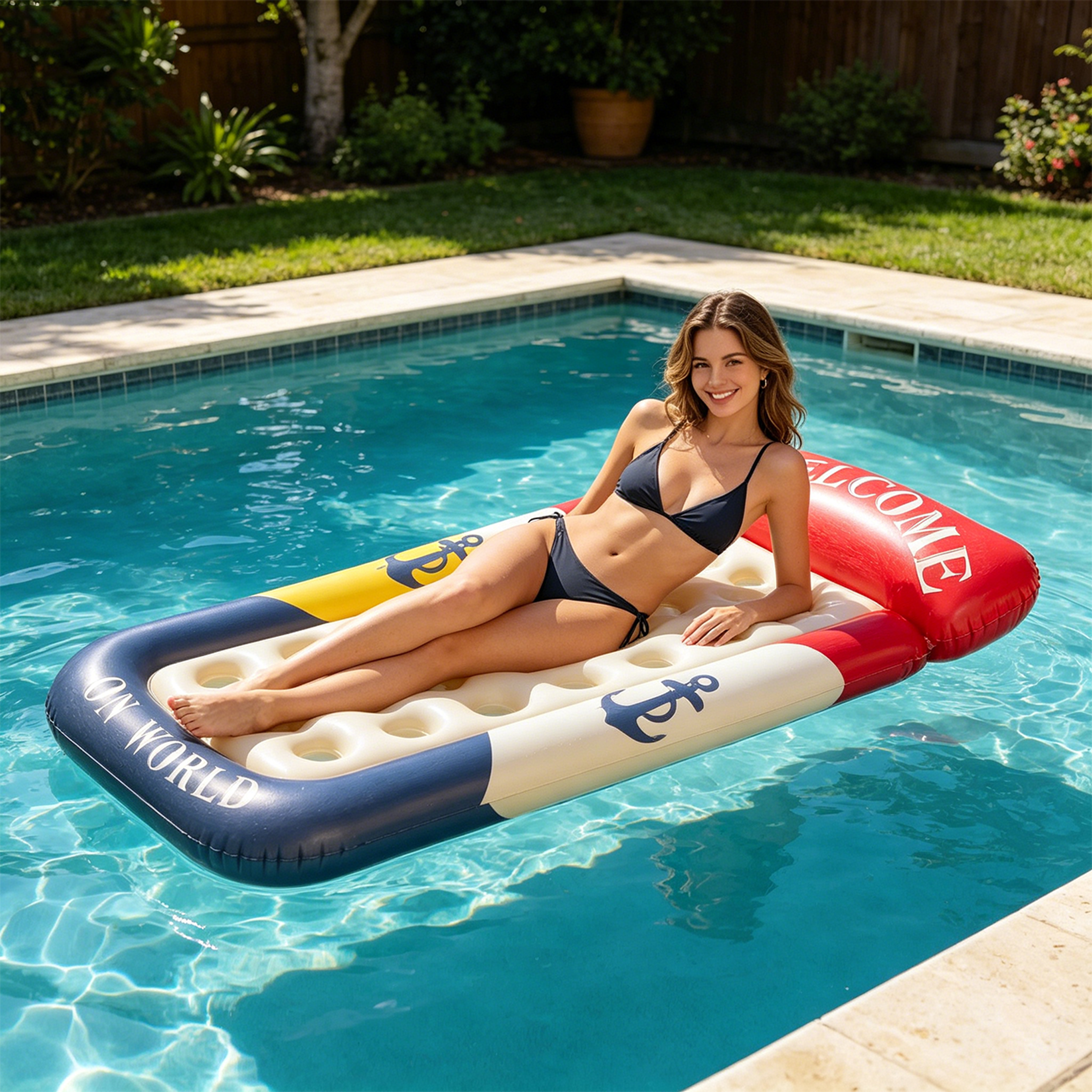 comfortfloat inflatable pool lounger floating lounge chair for pool, beach & lake