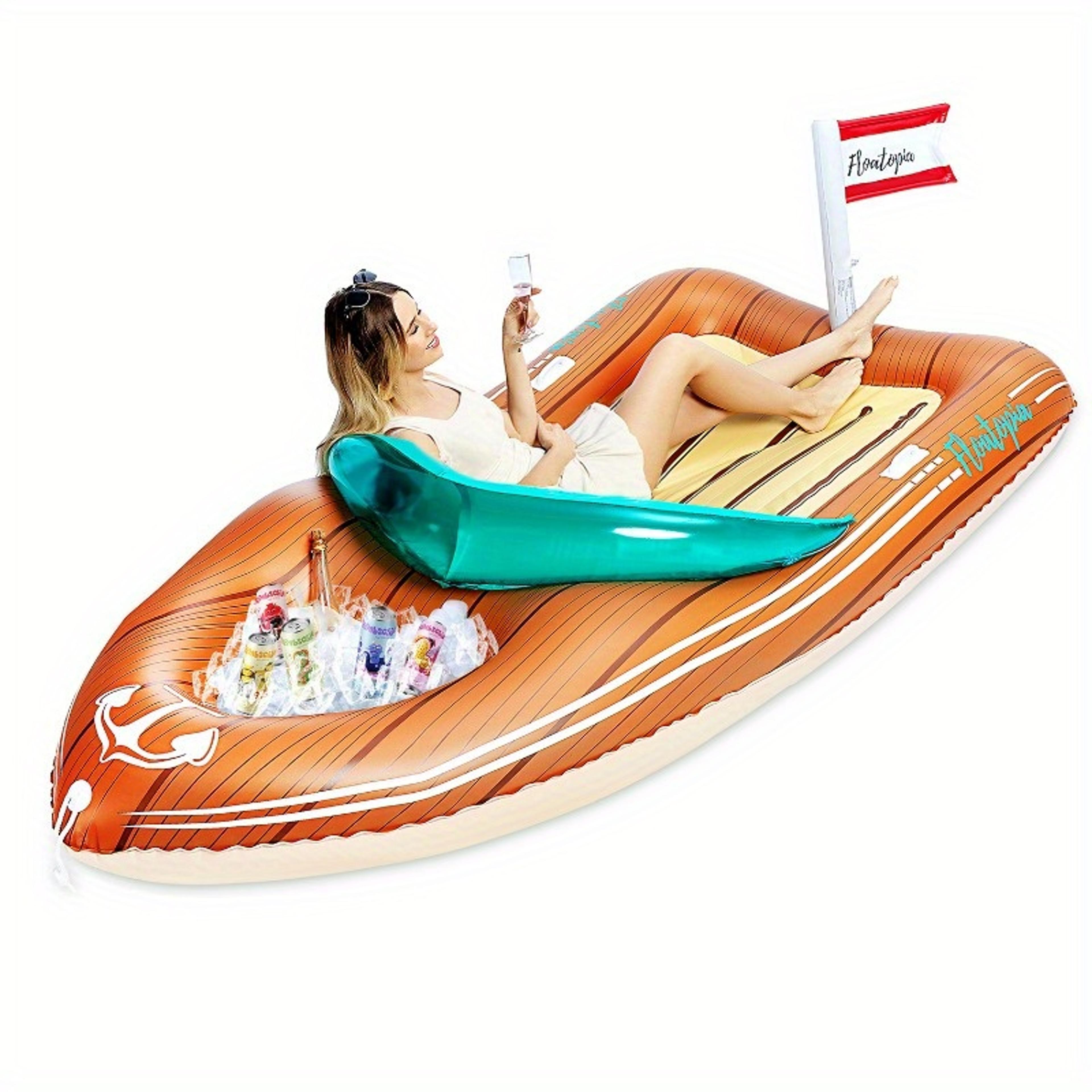 inflatable boat pool float with cooler giant pool raft for summer pool & lake fun