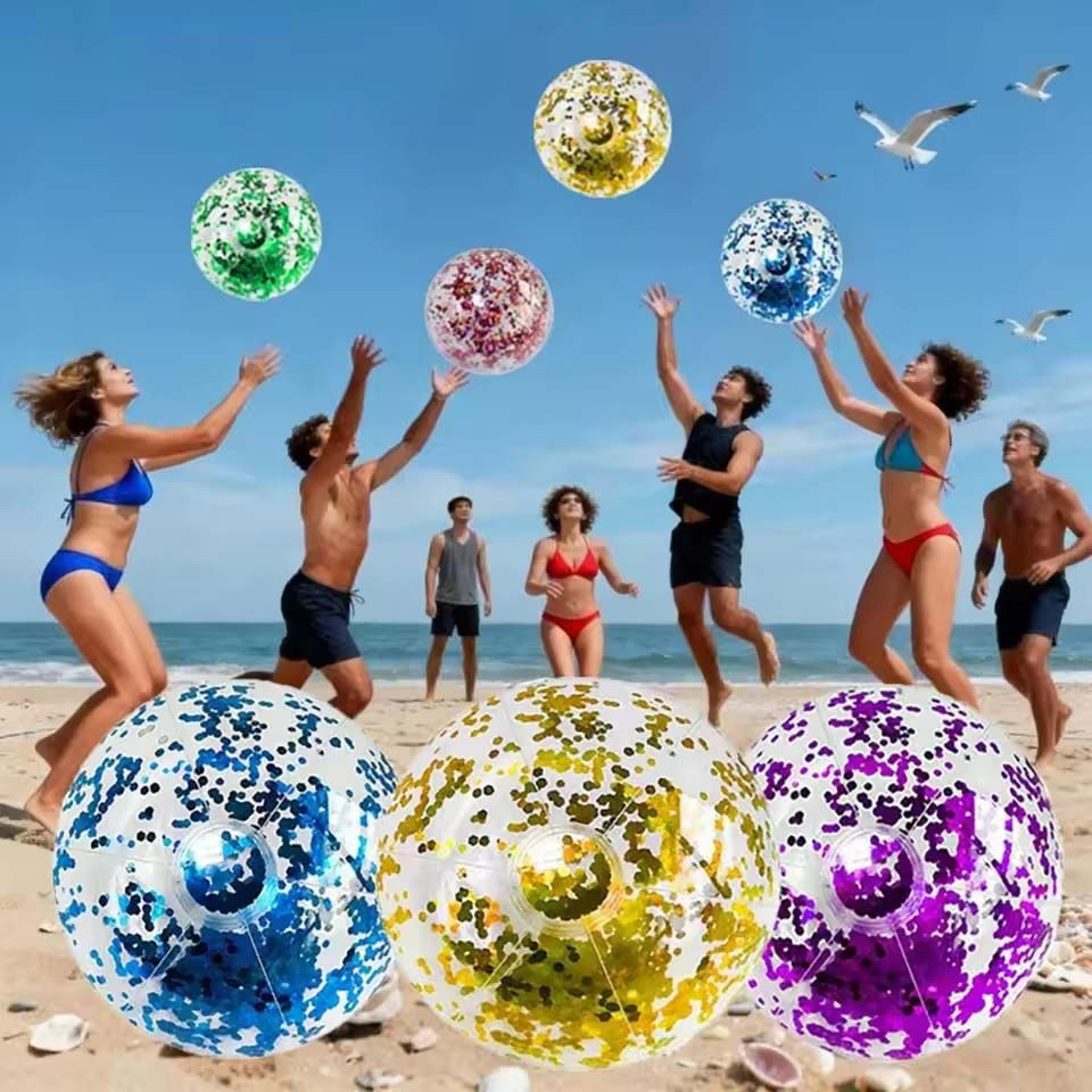 jumbo glitter inflatable beach ball clear pool party toy for summer fun