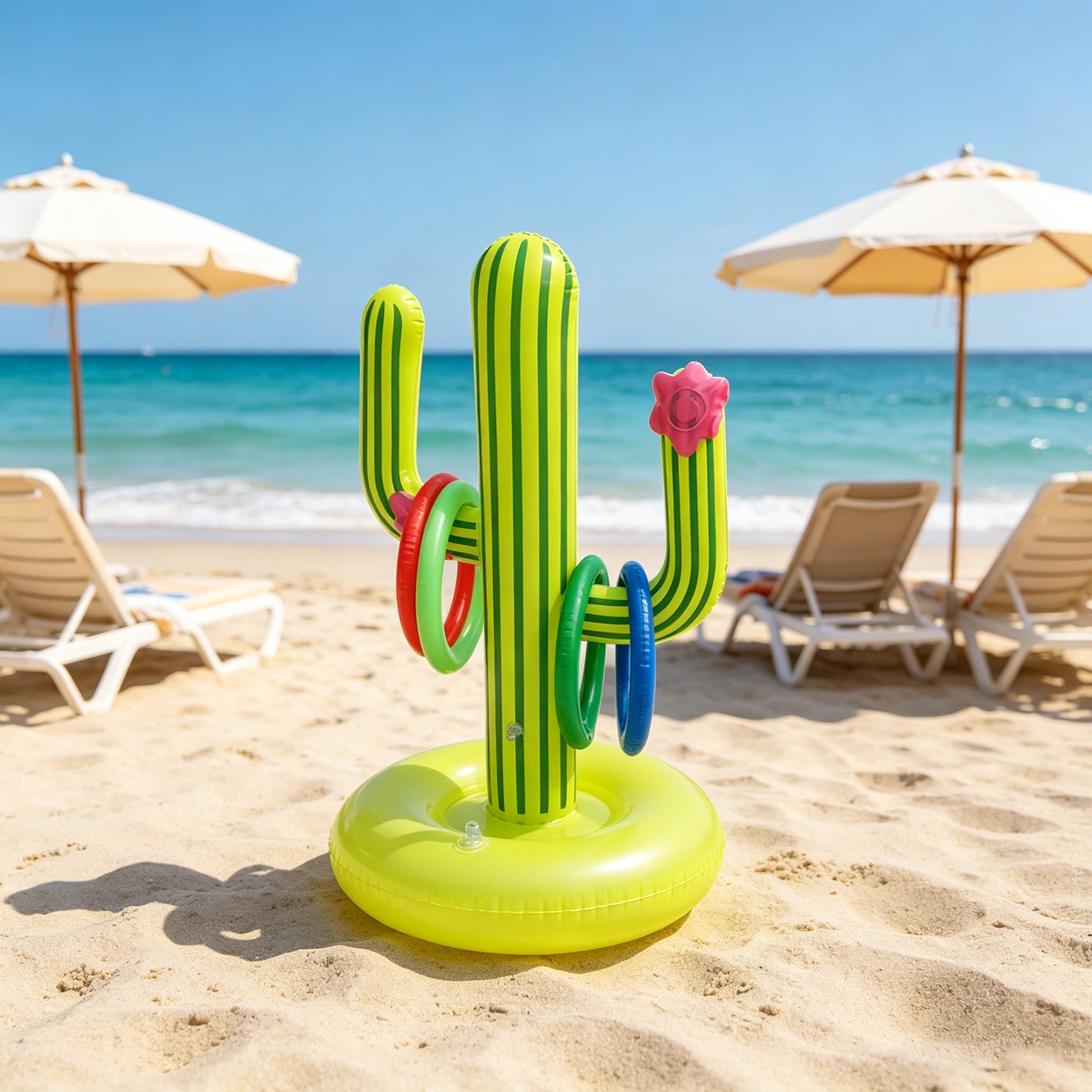 inflatable ring toss game cactus pool party game for beach, hawaiian & family fun