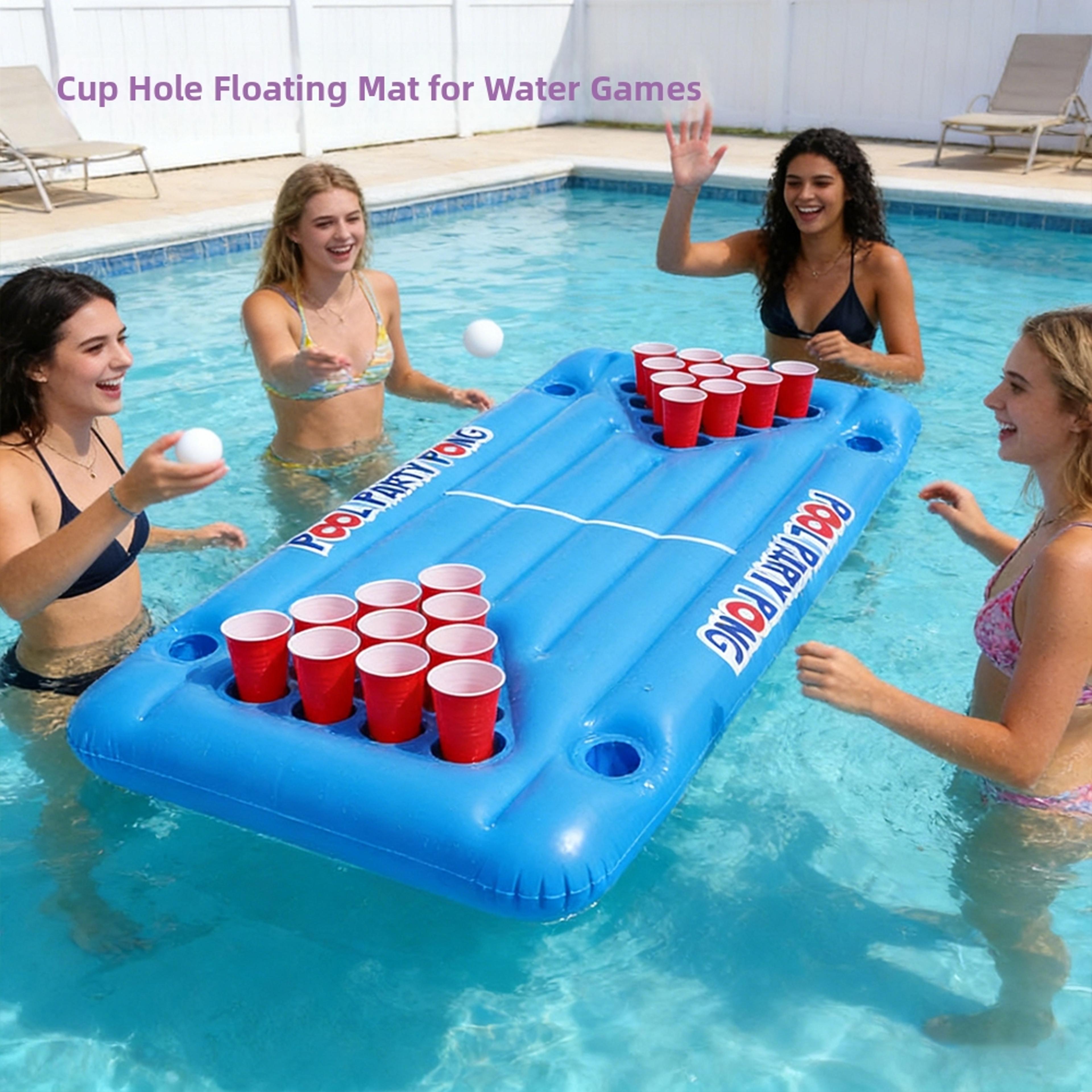 summer inflatable pool float with cup holder floating mattress pool lounge for relaxing & water fun