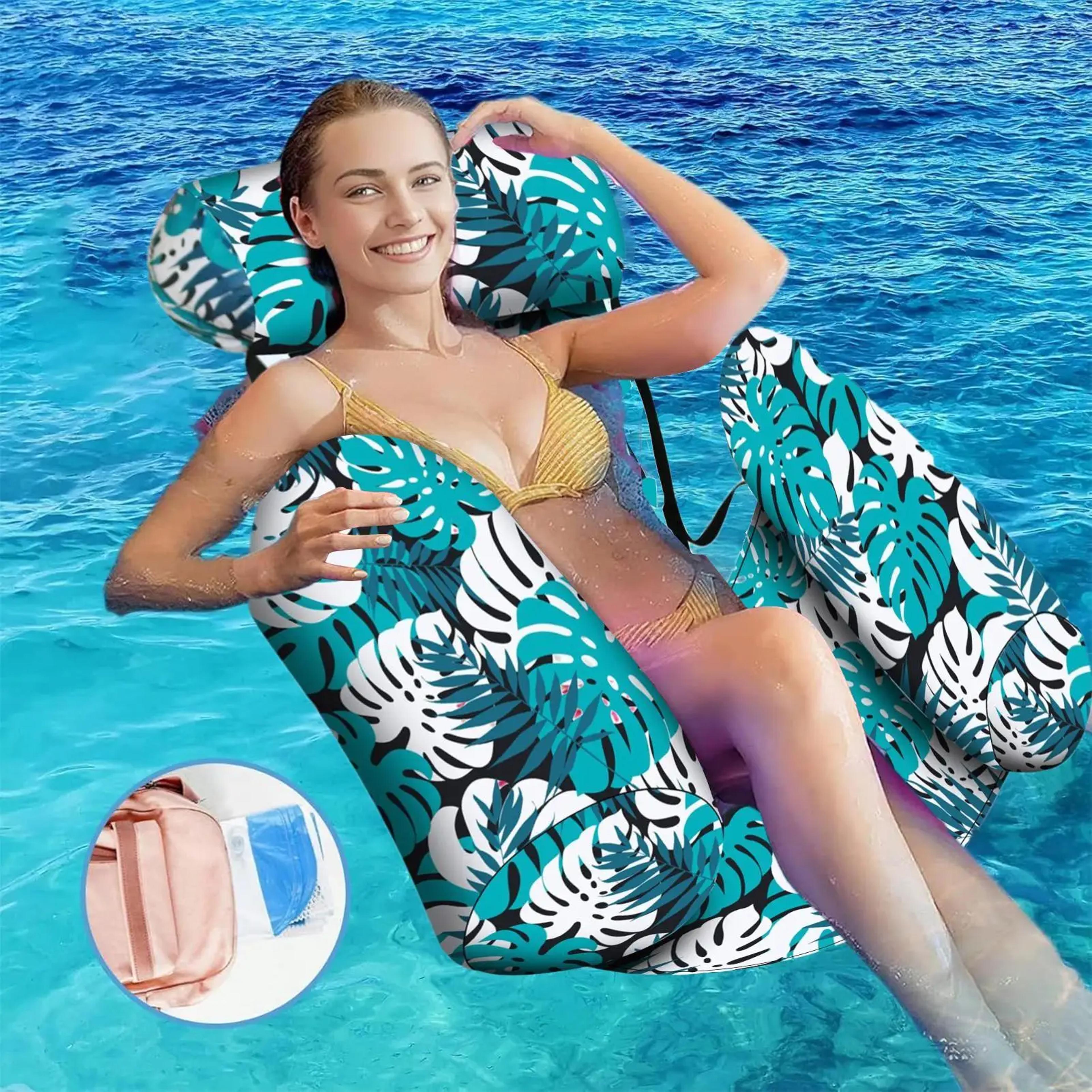 portable pool float chair foldable inflatable pool lounger for adults, beach & lake relaxation