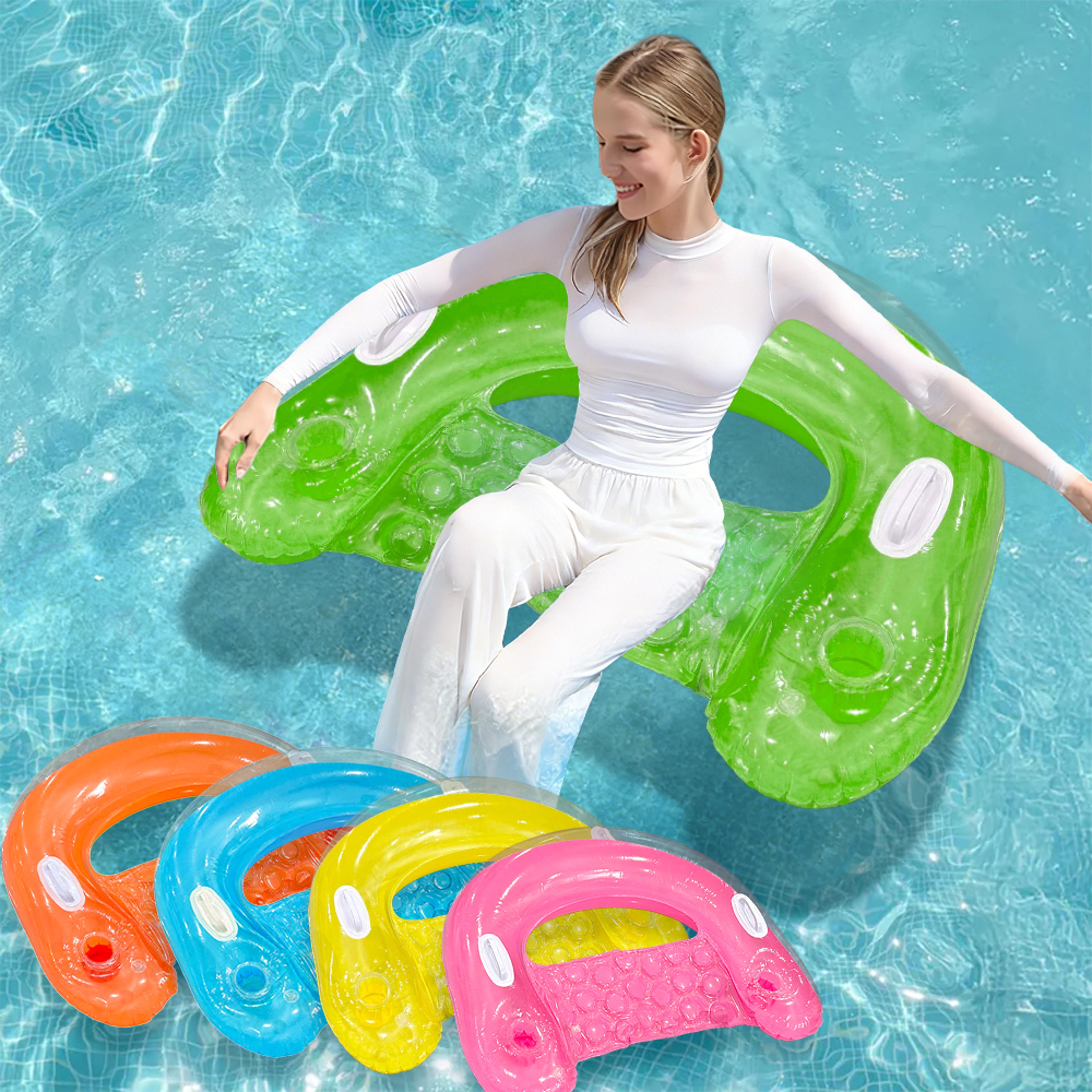 comfortfloat inflatable pool chair with cup holder & handles for adults